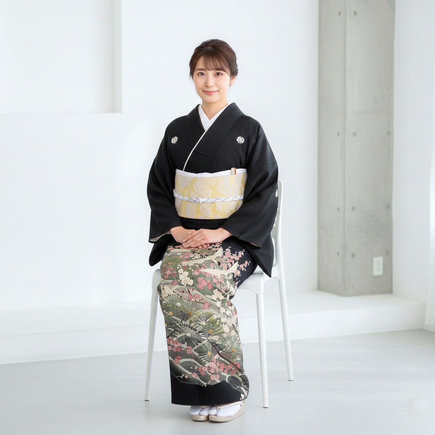レンタル黒留袖フルセット【結婚式婚礼貸衣装】【往復送料無料】紋入り松梅鶴