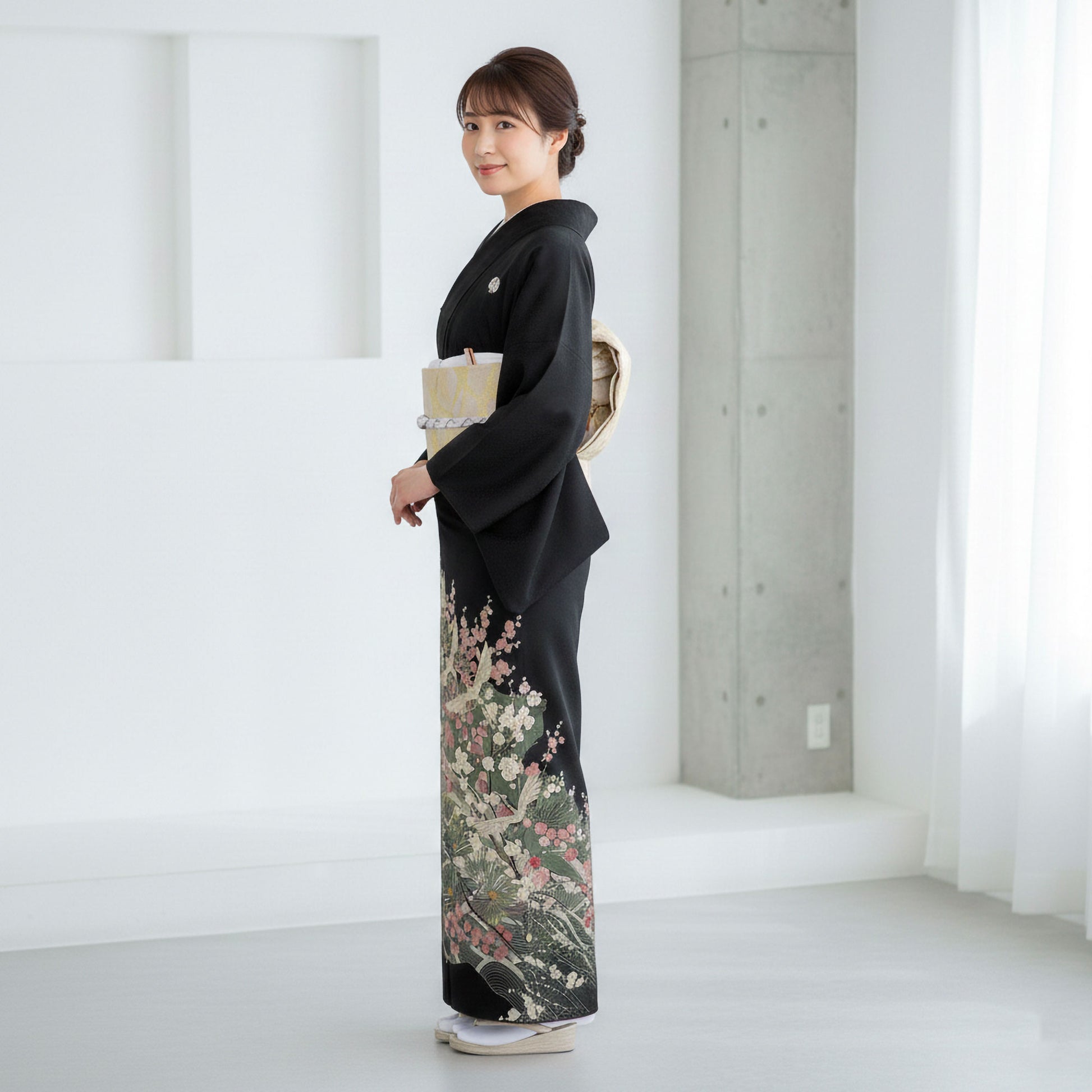 レンタル黒留袖フルセット【結婚式婚礼貸衣装】【往復送料無料】紋入り松梅鶴