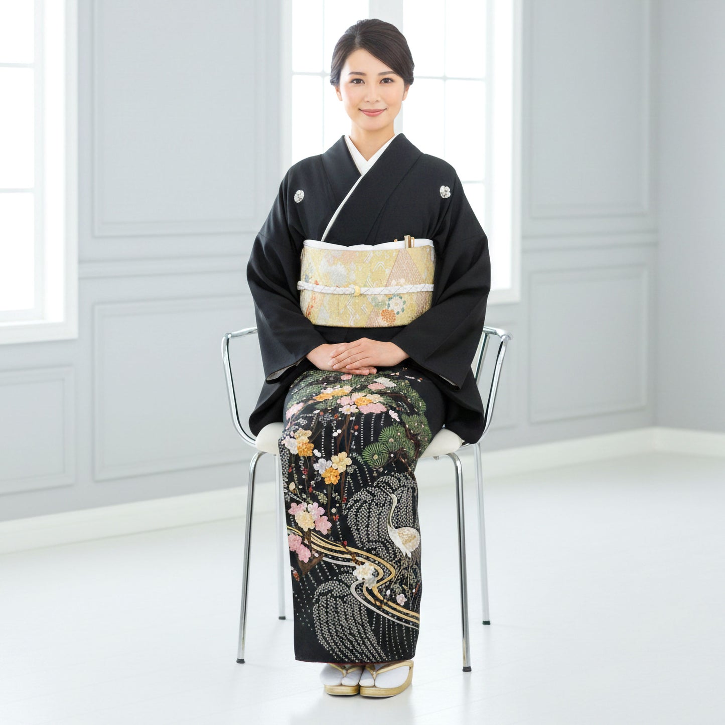 レンタル黒留袖フルセット着物【結婚式婚礼貸衣装】【往復送料無料】五三桐