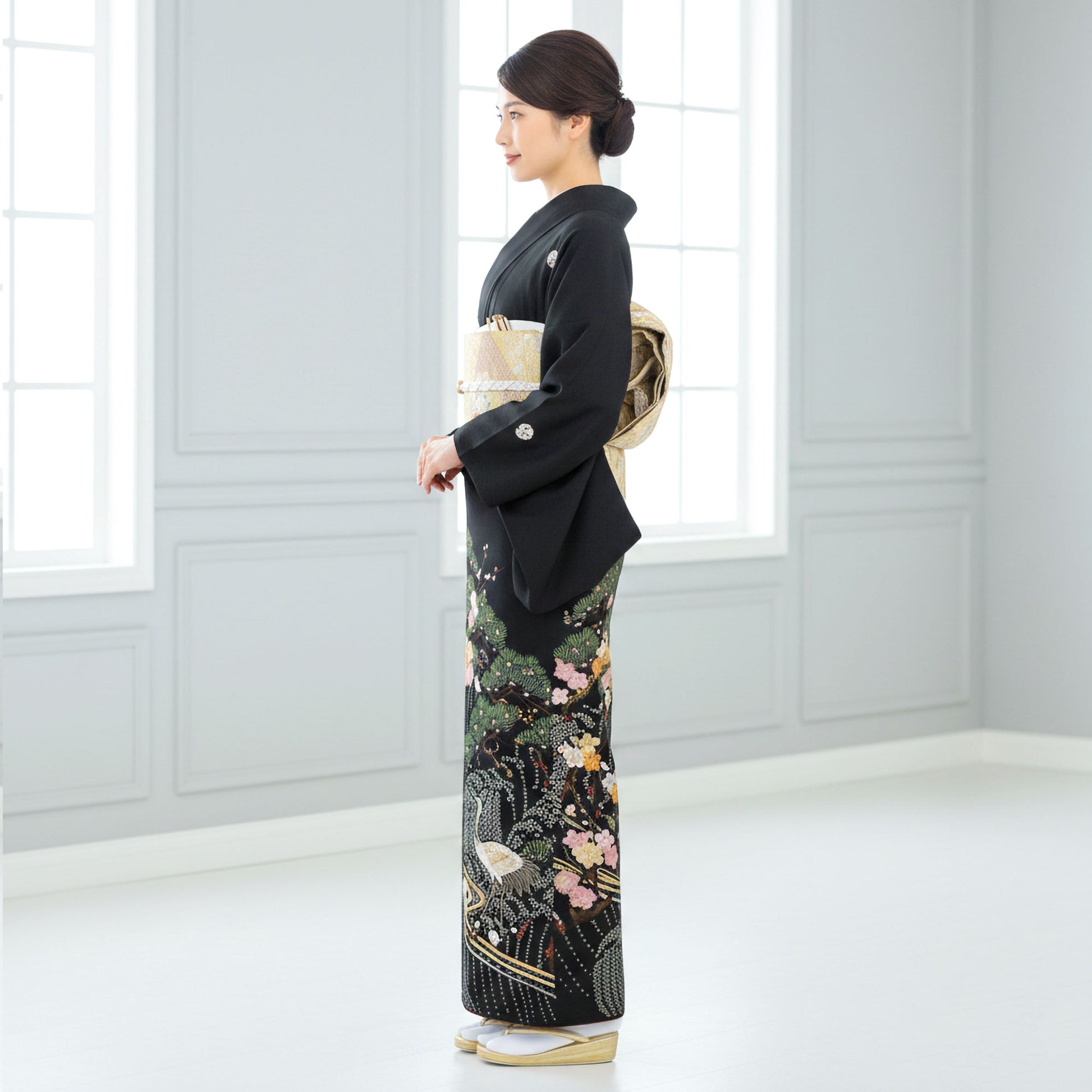 レンタル黒留袖フルセット着物【結婚式婚礼貸衣装】【往復送料無料】五三桐