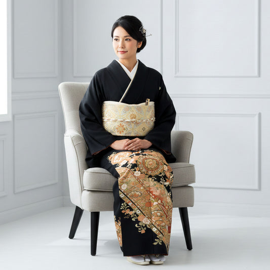 【レンタル】黒留袖フルセット【結婚式婚礼貸衣装】【往復送料無料】[Mサイズ]高級正絹比翼仕立て五つ紋草履バッグ付き母親族着物ウェディング
