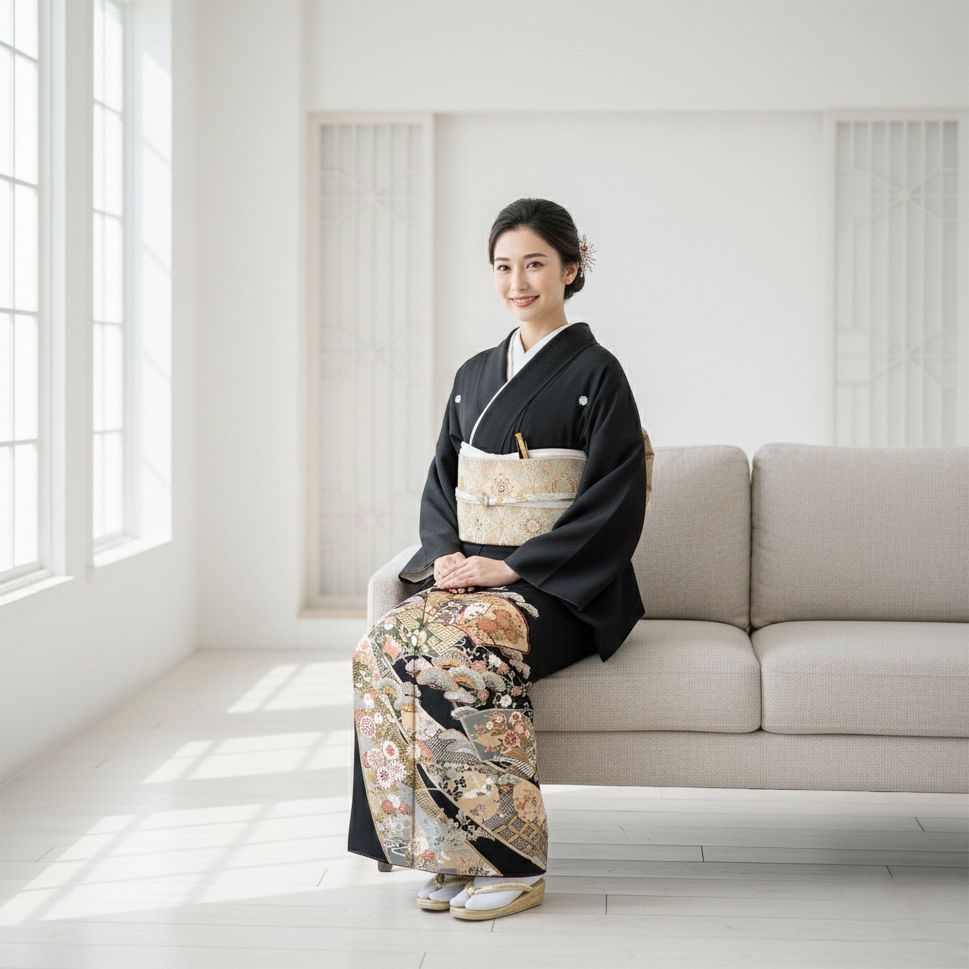 【レンタル】黒留袖フルセット五三桐正絹礼装結婚式母親親族用着物3泊4日往復送料無料簡単返却【MサイズNo.0016】