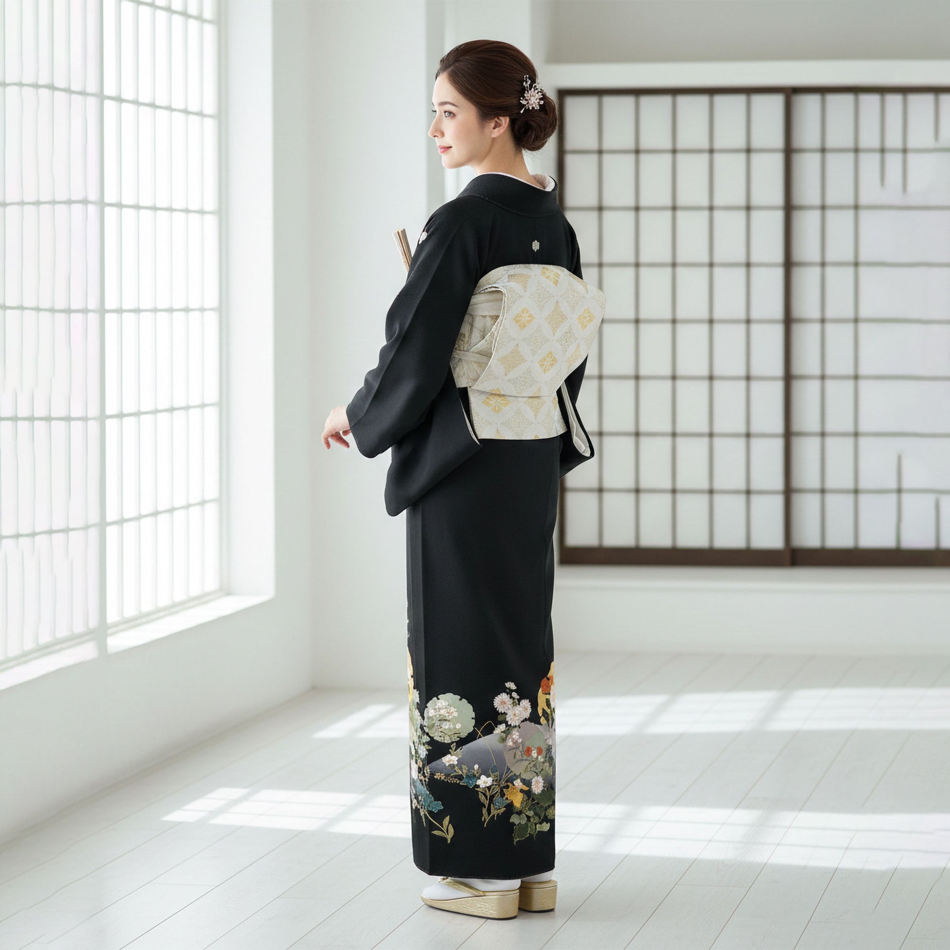 【レンタル】黒留袖フルセット五三桐正絹礼装結婚式母親親族用着物3泊4日往復送料無料簡単返却【MサイズNo.0019】