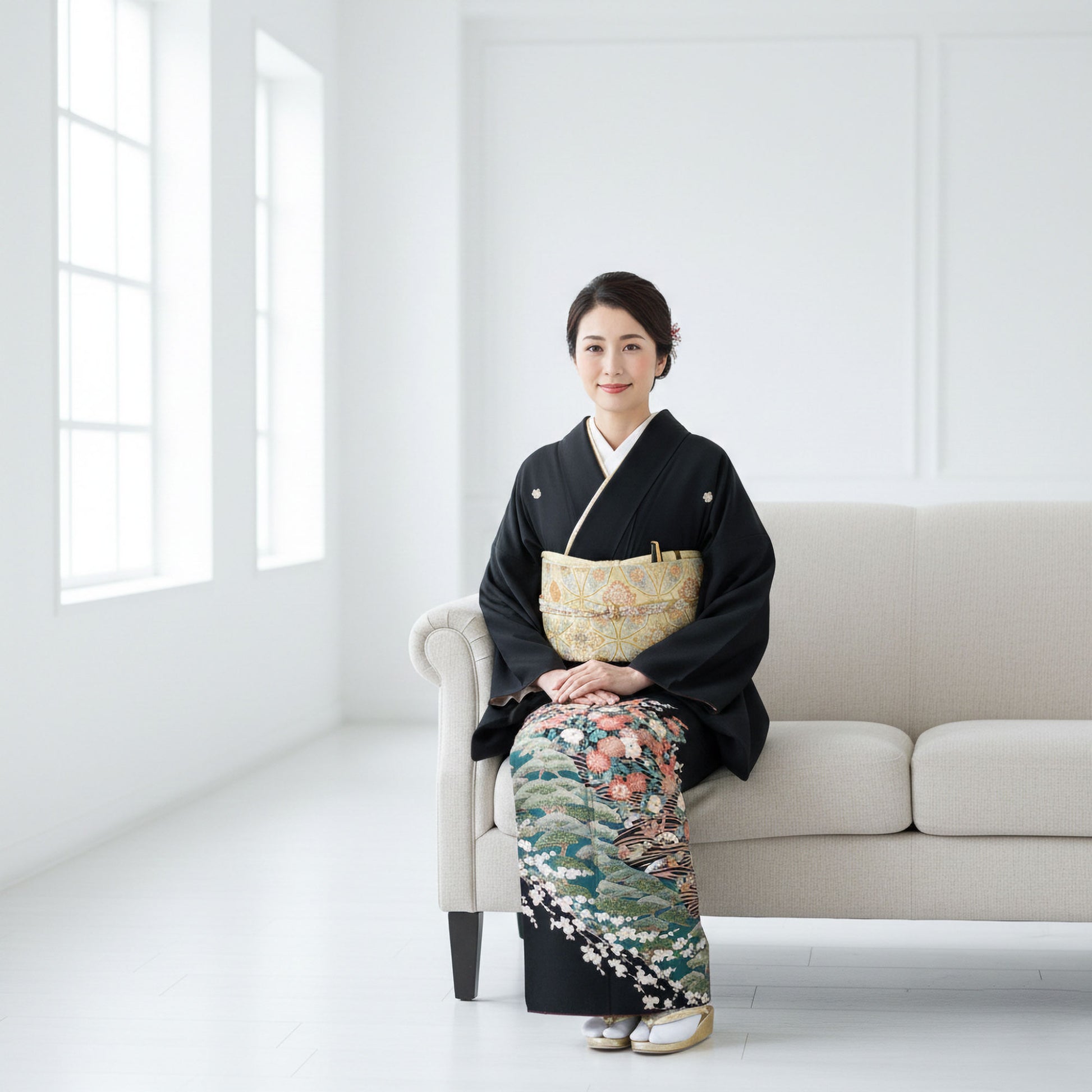 【レンタル】黒留袖フルセット五三桐正絹礼装結婚式母親親族用着物3泊4日往復送料無料簡単返却【MサイズNo.0020】