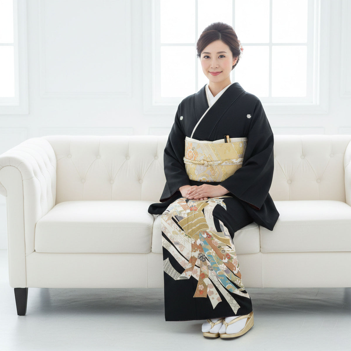 【レンタル】黒留袖フルセット【結婚式婚礼貸衣装】【往復送料無料】[Mサイズ]高級正絹比翼仕立て五つ紋草履バッグ付き母親族着物ウェディング