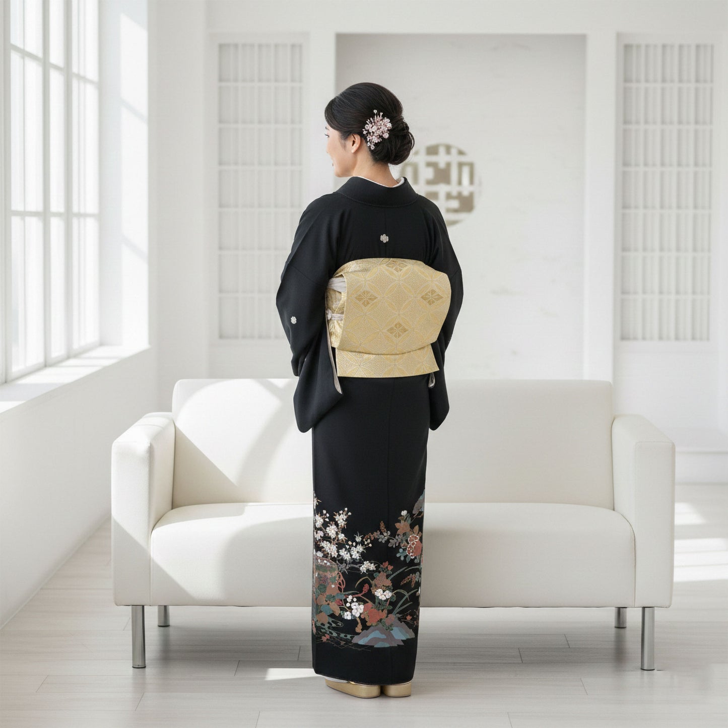 【レンタル】黒留袖フルセット五三桐正絹礼装結婚式母親親族用着物3泊4日往復送料無料簡単返却【MサイズNo.0028】