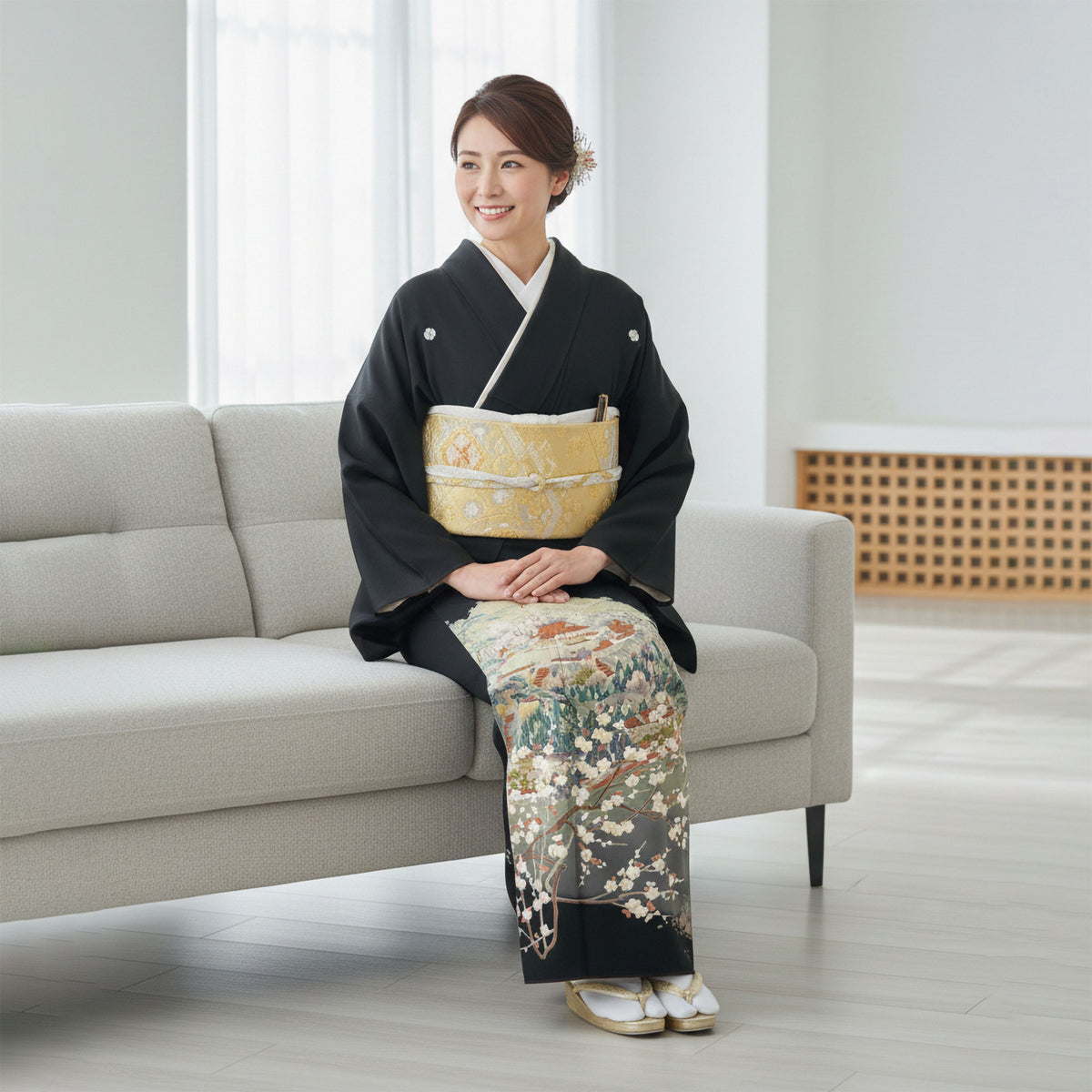 【レンタル】黒留袖フルセット五三桐正絹礼装結婚式母親親族用着物3泊4日往復送料無料簡単返却【MサイズNo.0030】