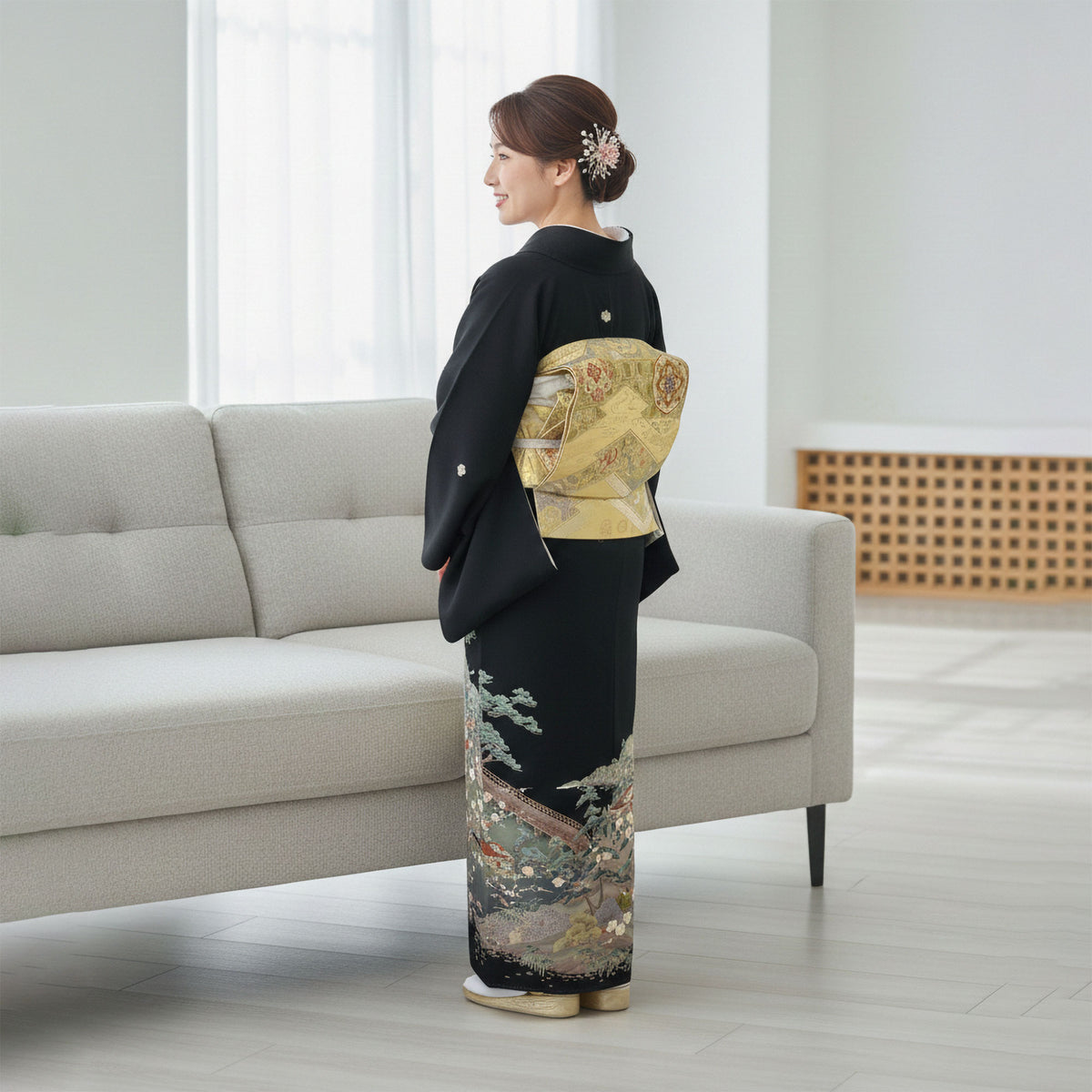 【レンタル】黒留袖フルセット【結婚式婚礼貸衣装】【往復送料無料】[Mサイズ]高級正絹比翼仕立て五つ紋草履バッグ付き母親族着物ウェディング