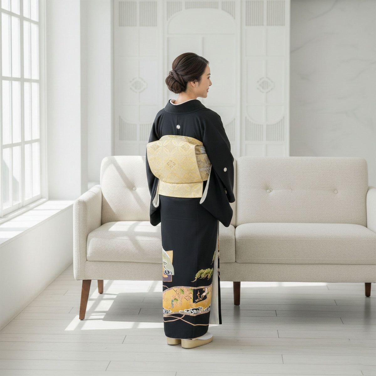 【レンタル】黒留袖フルセット五三桐正絹礼装結婚式母親親族用着物3泊4日往復送料無料簡単返却【MサイズNo.0036】