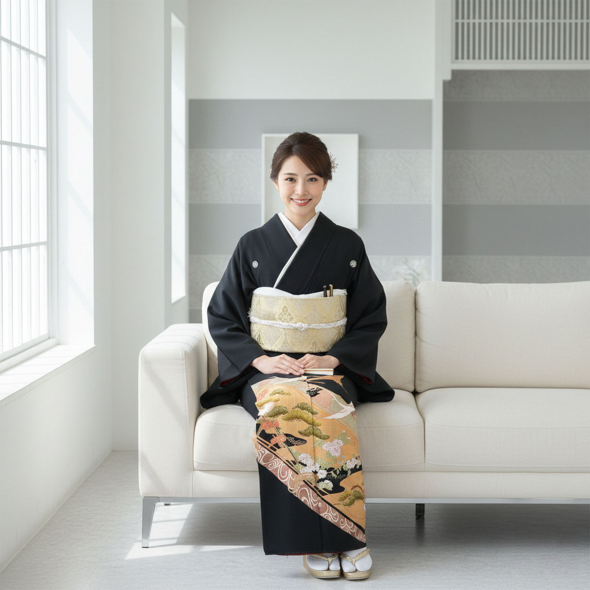 【レンタル】黒留袖フルセット五三桐正絹礼装結婚式母親親族用着物3泊4日往復送料無料簡単返却【MサイズNo.0037】