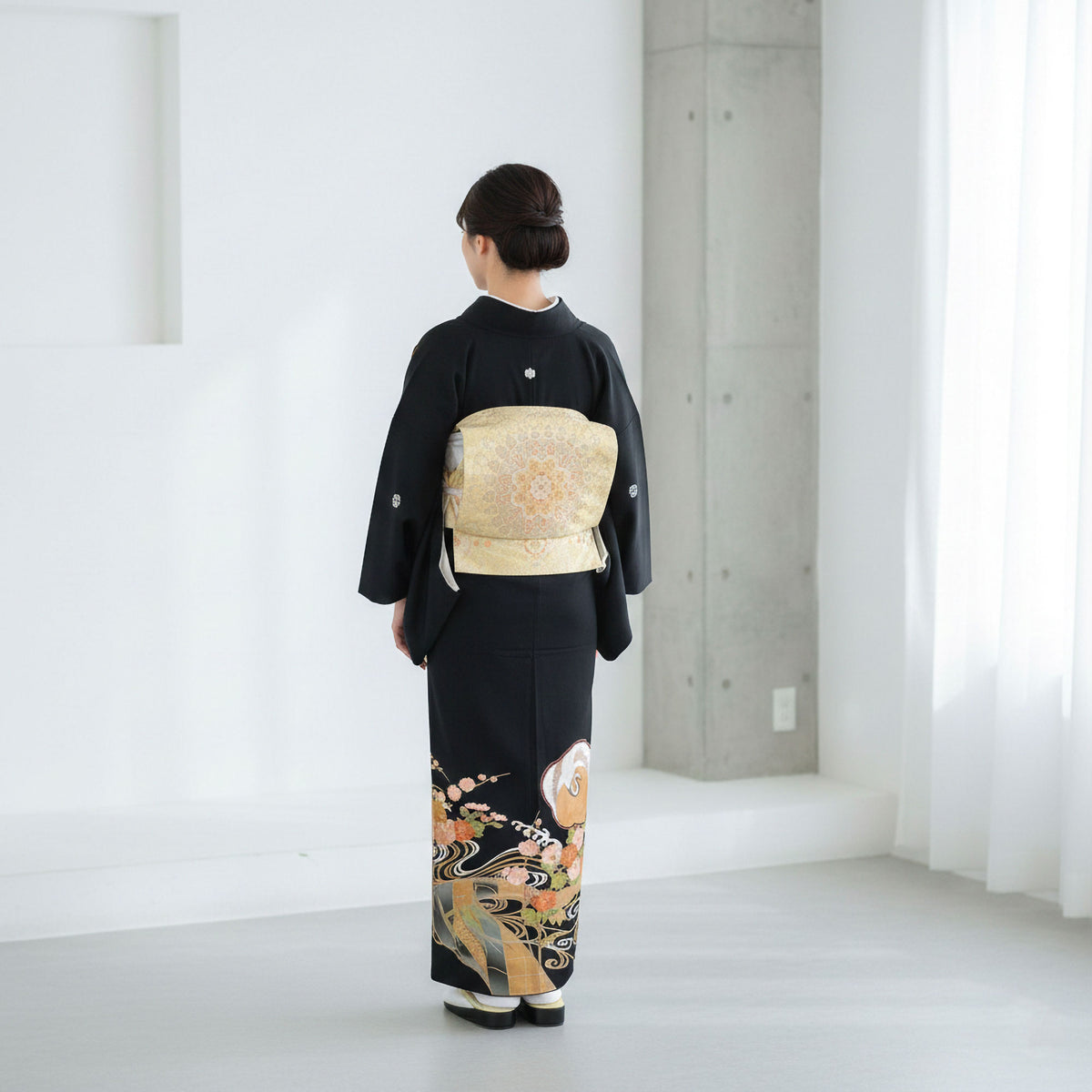 【レンタル】黒留袖フルセット五三桐正絹礼装結婚式母親親族用着物3泊4日往復送料無料簡単返却【MサイズNo.0039】