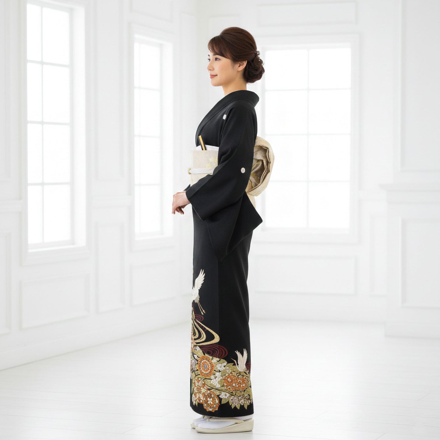 【レンタル】黒留袖フルセット【結婚式婚礼貸衣装】【往復送料無料】高級正絹比翼仕立て五つ紋草履バッグ付き母親族着物ウェディング