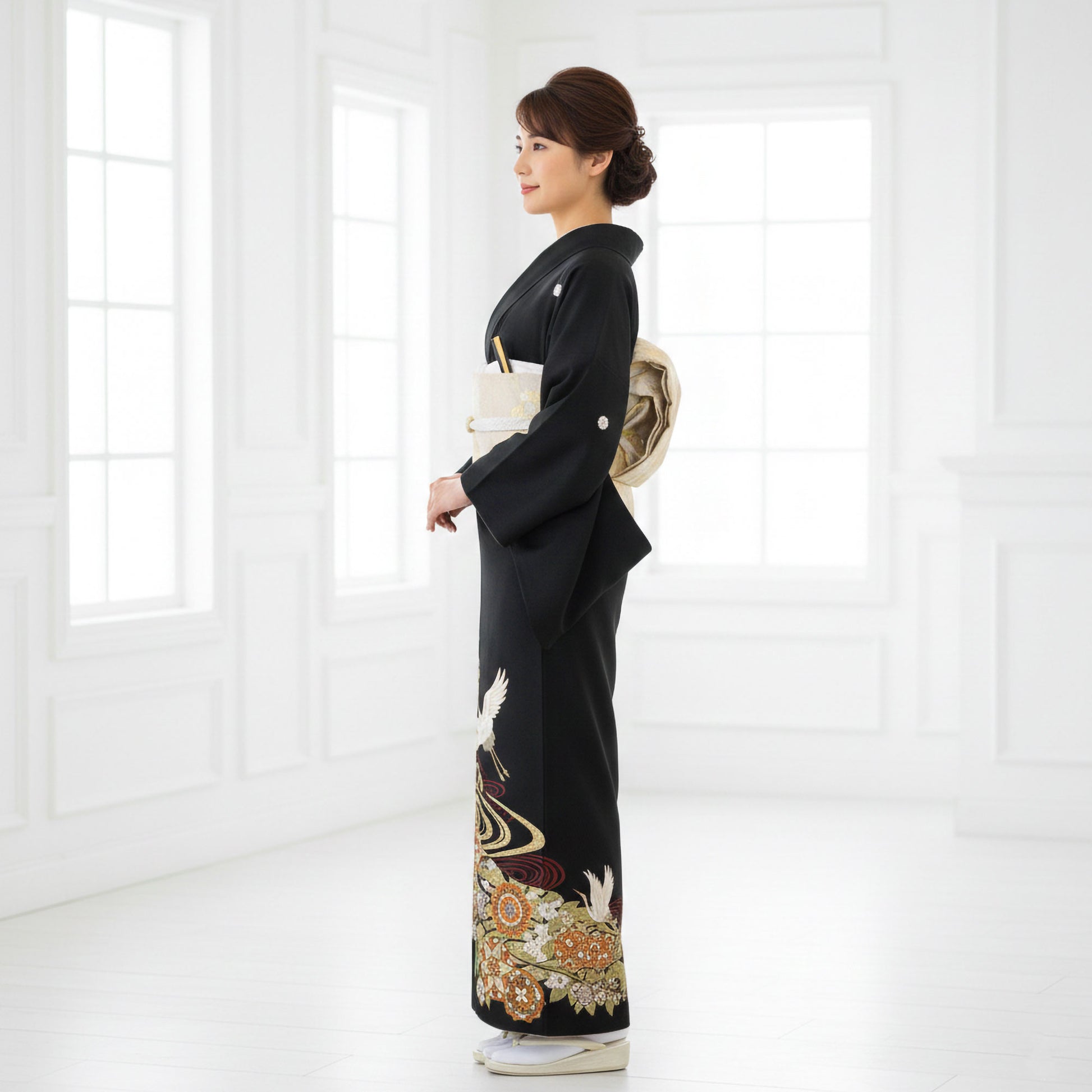 【レンタル】黒留袖フルセット【結婚式婚礼貸衣装】【往復送料無料】高級正絹比翼仕立て五つ紋草履バッグ付き母親族着物ウェディング