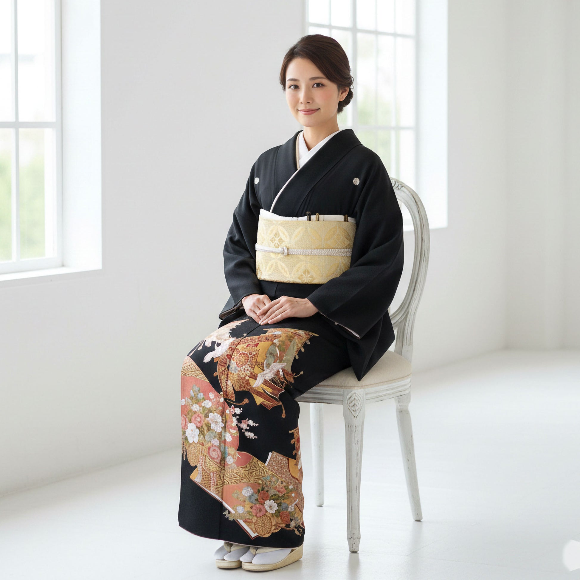 レンタル黒留袖フルセットLサイズ【結婚式婚礼貸衣装】【往復送料無料】No74