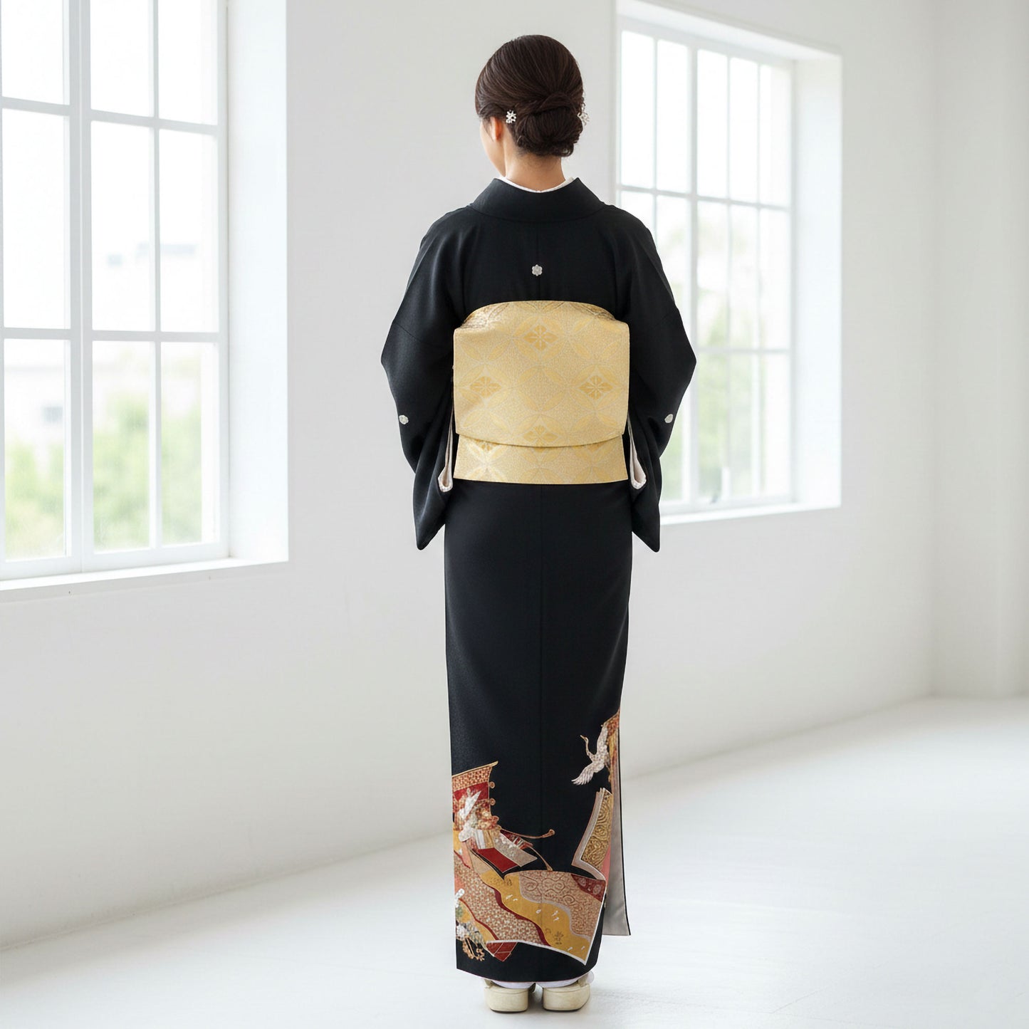 【お買い物マラソン全品半額クーポン配布中!】【レンタル】黒留袖フルセットLサイズ【結婚式婚礼貸衣装】【往復送料無料】No59高級正絹比翼仕立て五つ紋草履バッグ付き母親族着物ウェディング