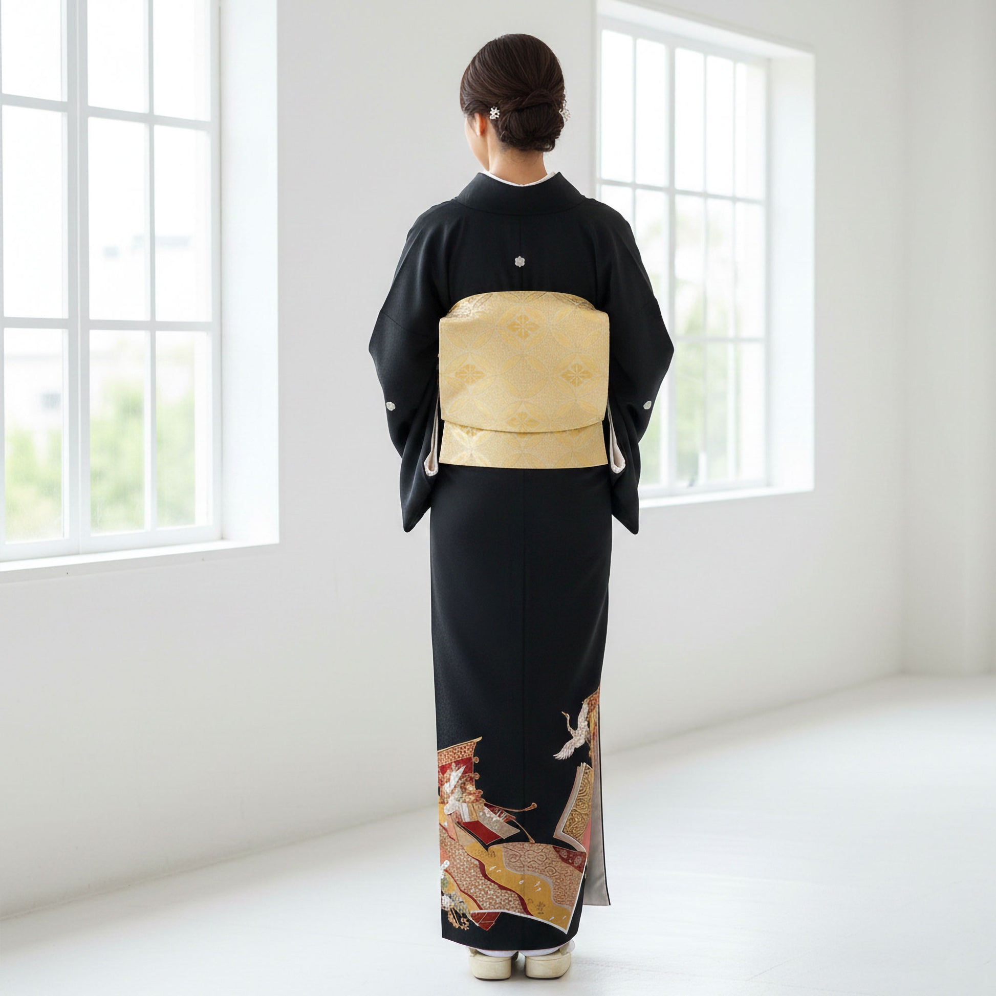 【お買い物マラソン全品半額クーポン配布中!】【レンタル】黒留袖フルセットLサイズ【結婚式婚礼貸衣装】【往復送料無料】No59高級正絹比翼仕立て五つ紋草履バッグ付き母親族着物ウェディング