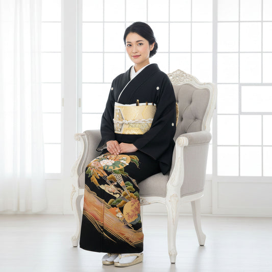 レンタル黒留袖フルセットLサイズ【結婚式婚礼貸衣装】【往復送料無料】No72