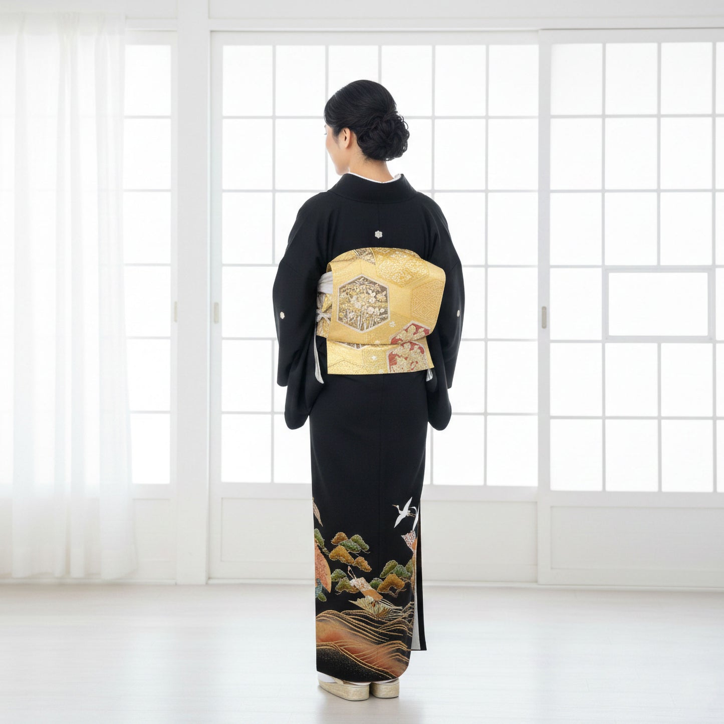 【お買い物マラソン全品半額クーポン配布中!】【レンタル】黒留袖フルセットLサイズ【結婚式婚礼貸衣装】【往復送料無料】No72高級正絹比翼仕立て五つ紋草履バッグ付き母親族着物ウェディング