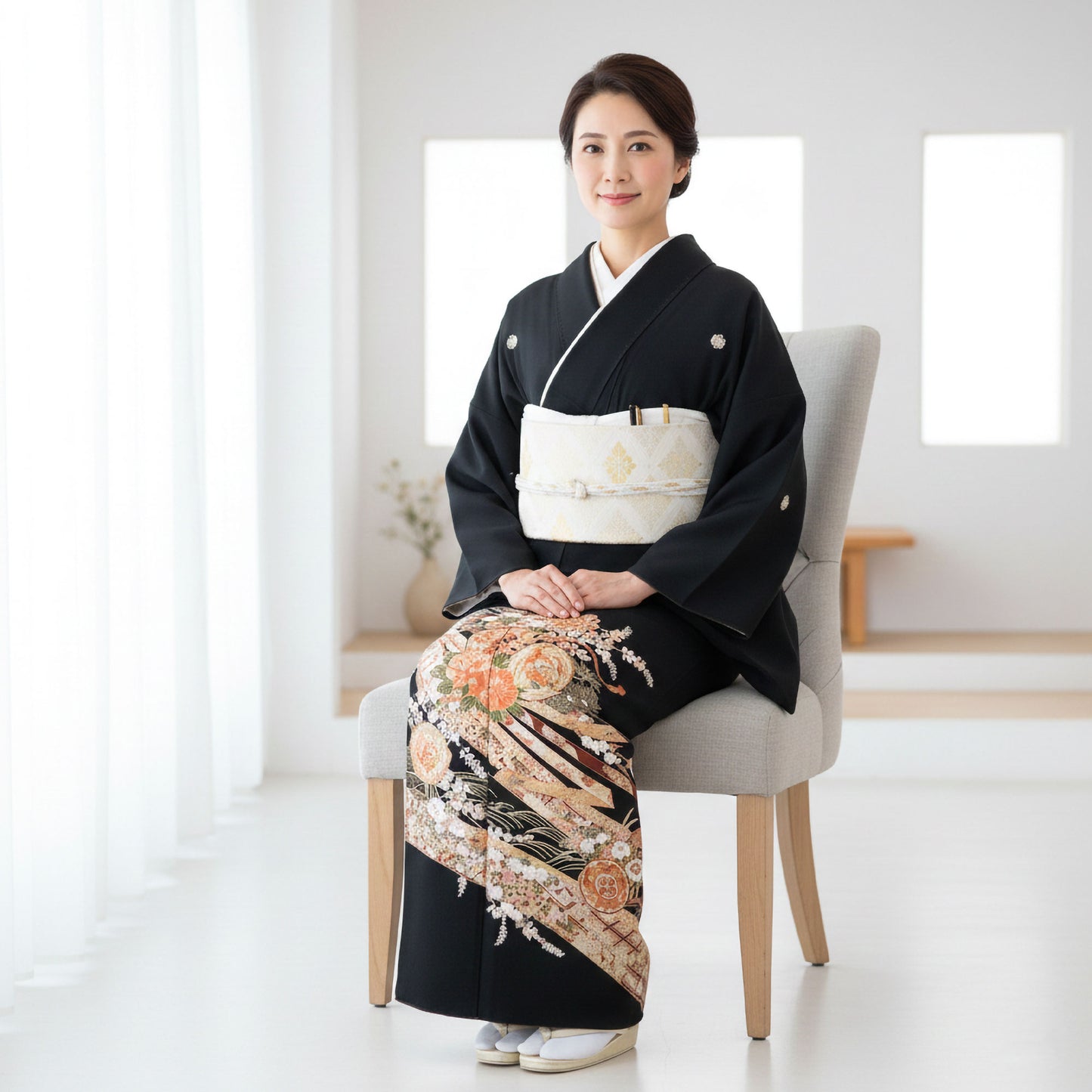 レンタル黒留袖フルセットLサイズ【結婚式婚礼貸衣装】【往復送料無料】No74