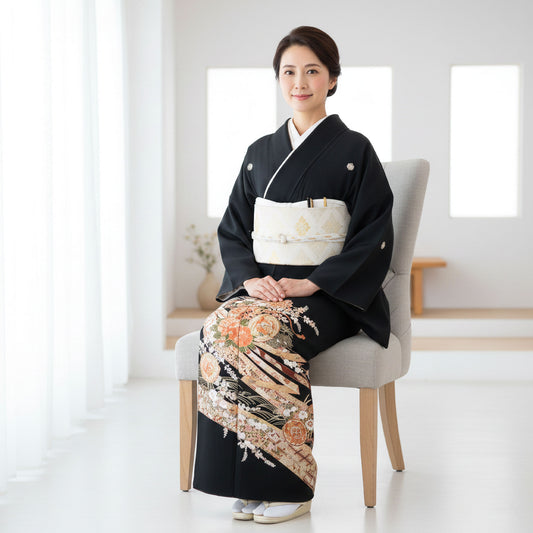 レンタル黒留袖フルセットLサイズ【結婚式婚礼貸衣装】【往復送料無料】No74