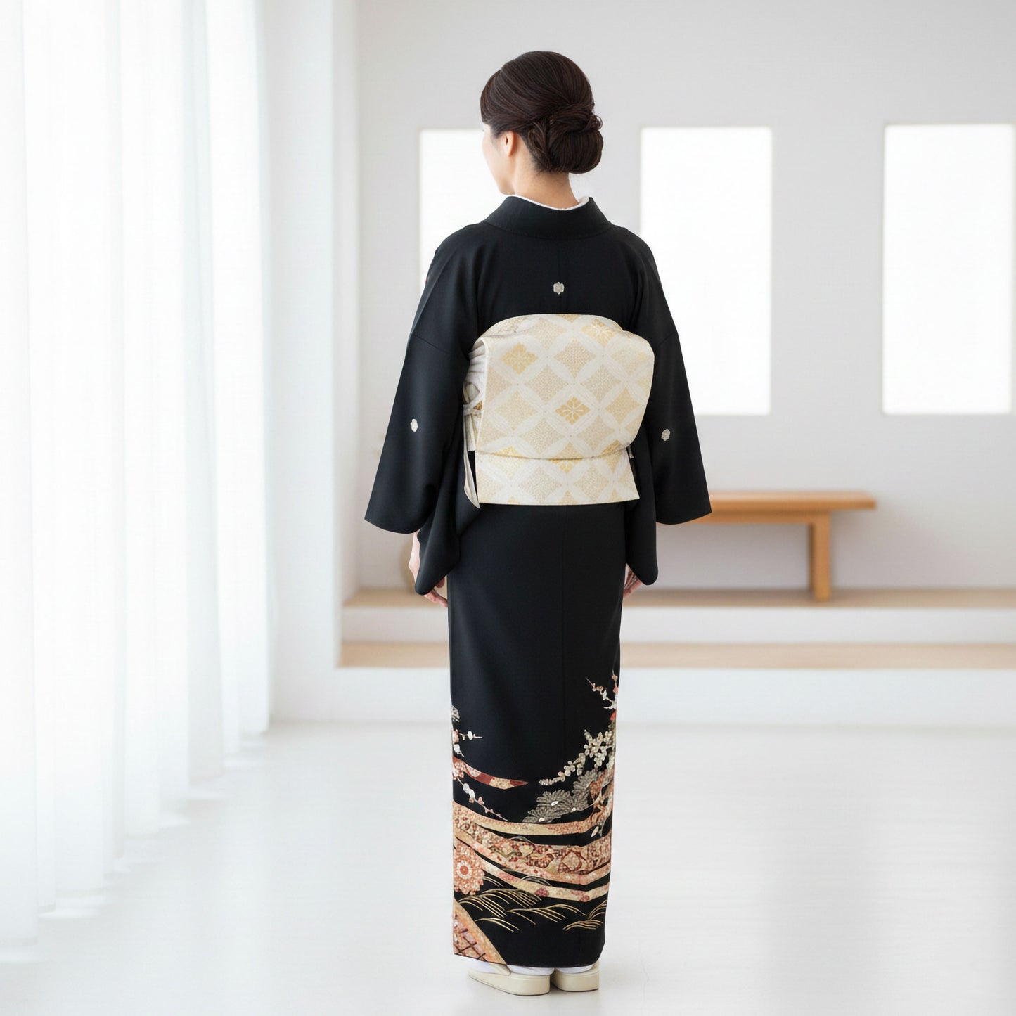 【お買い物マラソン全品半額クーポン配布中!】【レンタル】黒留袖フルセットLサイズ【結婚式婚礼貸衣装】【往復送料無料】No74高級正絹比翼仕立て五つ紋草履バッグ付き母親族着物ウェディング