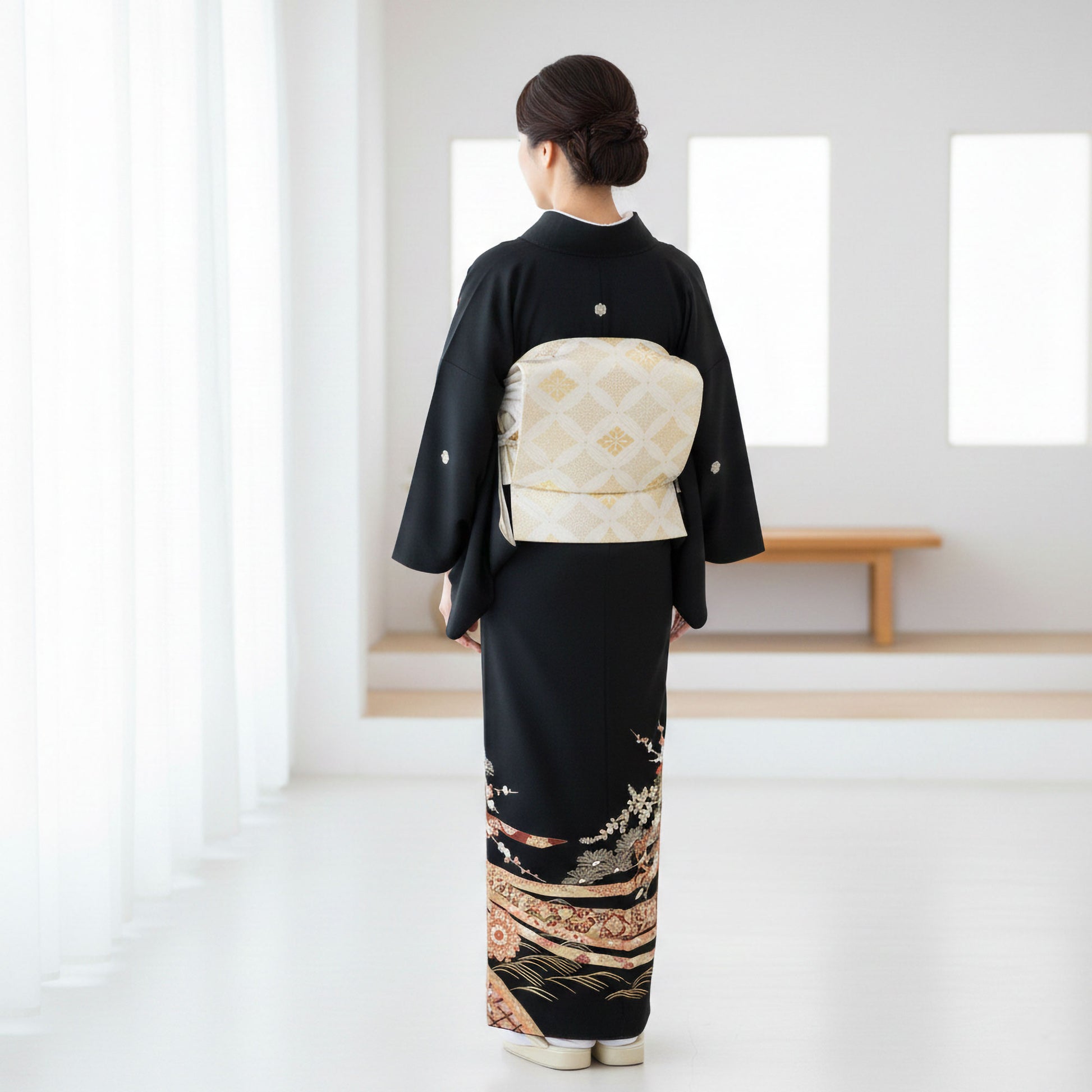 【お買い物マラソン全品半額クーポン配布中!】【レンタル】黒留袖フルセットLサイズ【結婚式婚礼貸衣装】【往復送料無料】No74高級正絹比翼仕立て五つ紋草履バッグ付き母親族着物ウェディング