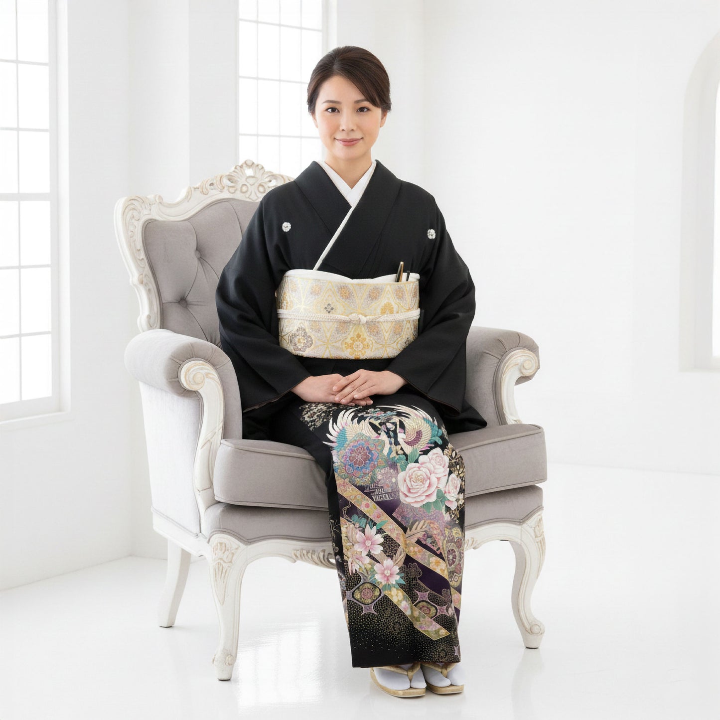 レンタル黒留袖フルセットLLサイズ【結婚式婚礼貸衣装】【往復送料無料】No80
