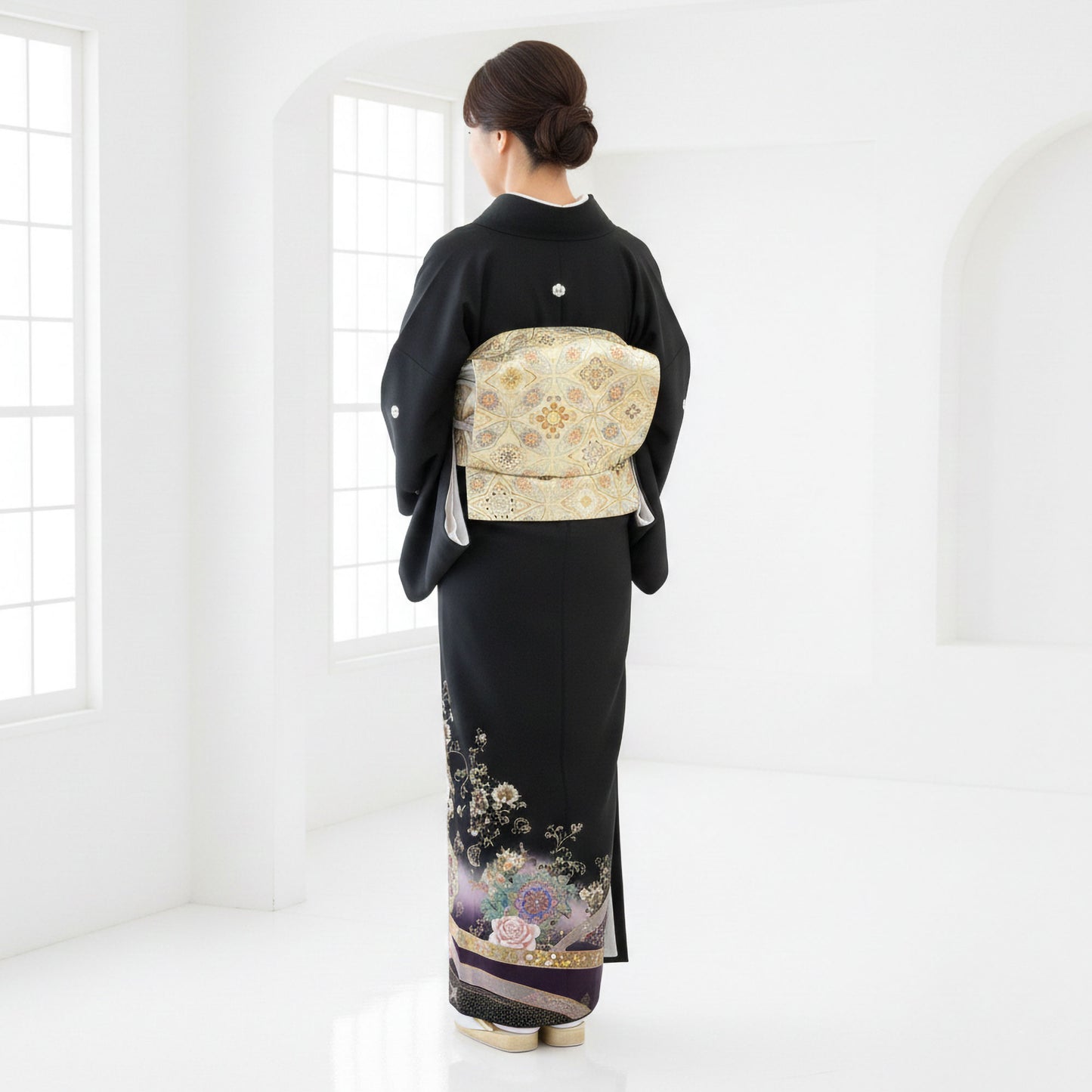 【お買い物マラソン全品半額クーポン配布中!】【レンタル】黒留袖フルセットLLサイズ【結婚式婚礼貸衣装】【往復送料無料】No80高級正絹比翼仕立て五つ紋草履バッグ付き母親族着物ウェディング