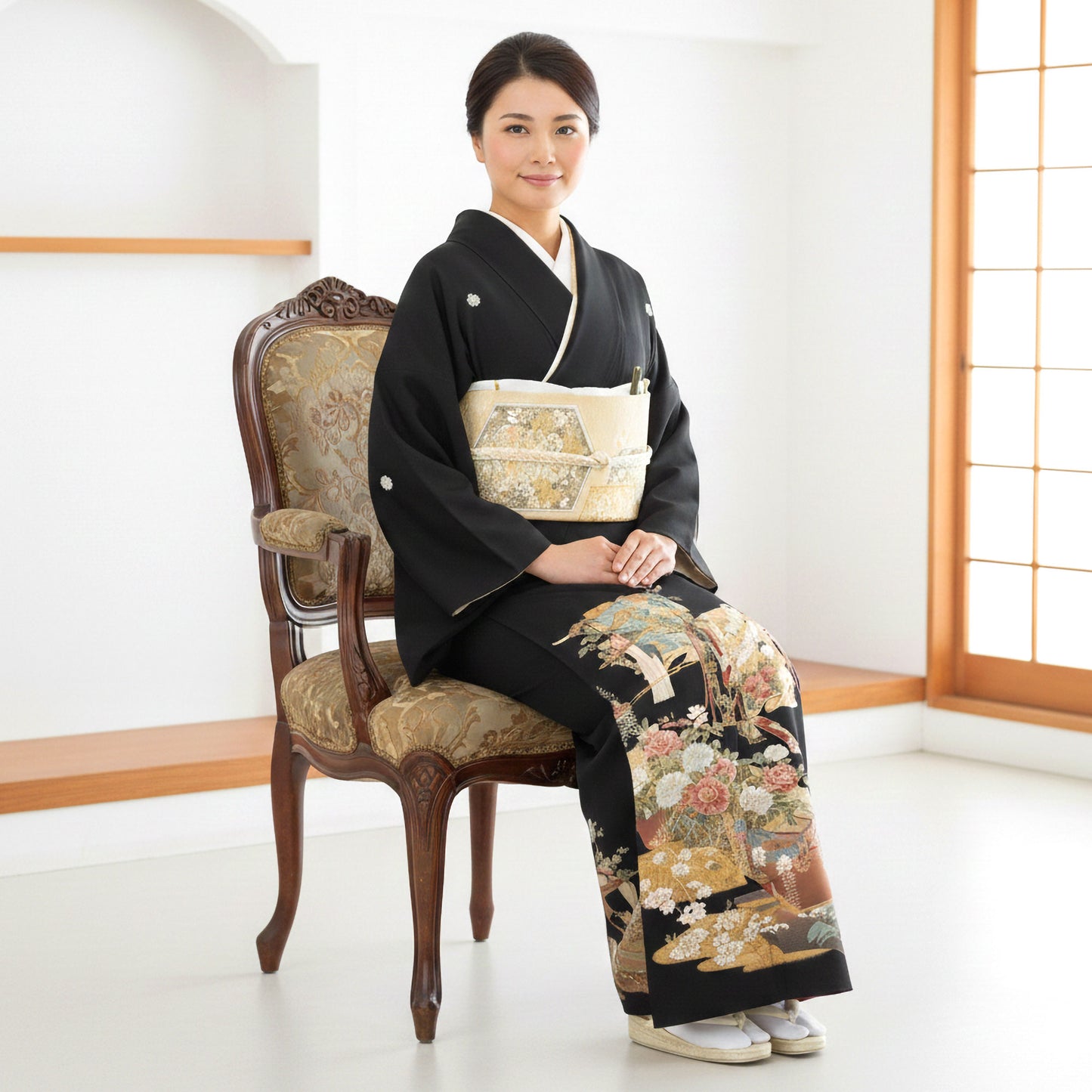 レンタル黒留袖フルセットLサイズ【結婚式婚礼貸衣装】【往復送料無料】No85