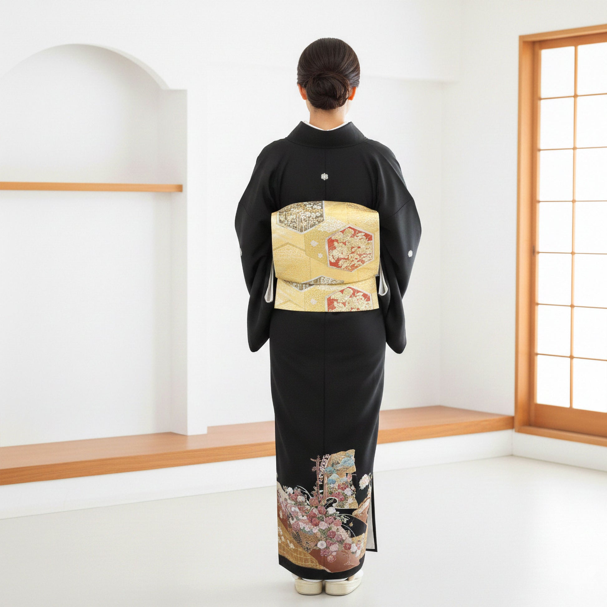 【お買い物マラソン10%OFFクーポン配布中!】【レンタル】黒留袖フルセットLサイズ【結婚式婚礼貸衣装】【往復送料無料】No85高級正絹比翼仕立て五つ紋草履バッグ付き母親族着物ウェディング