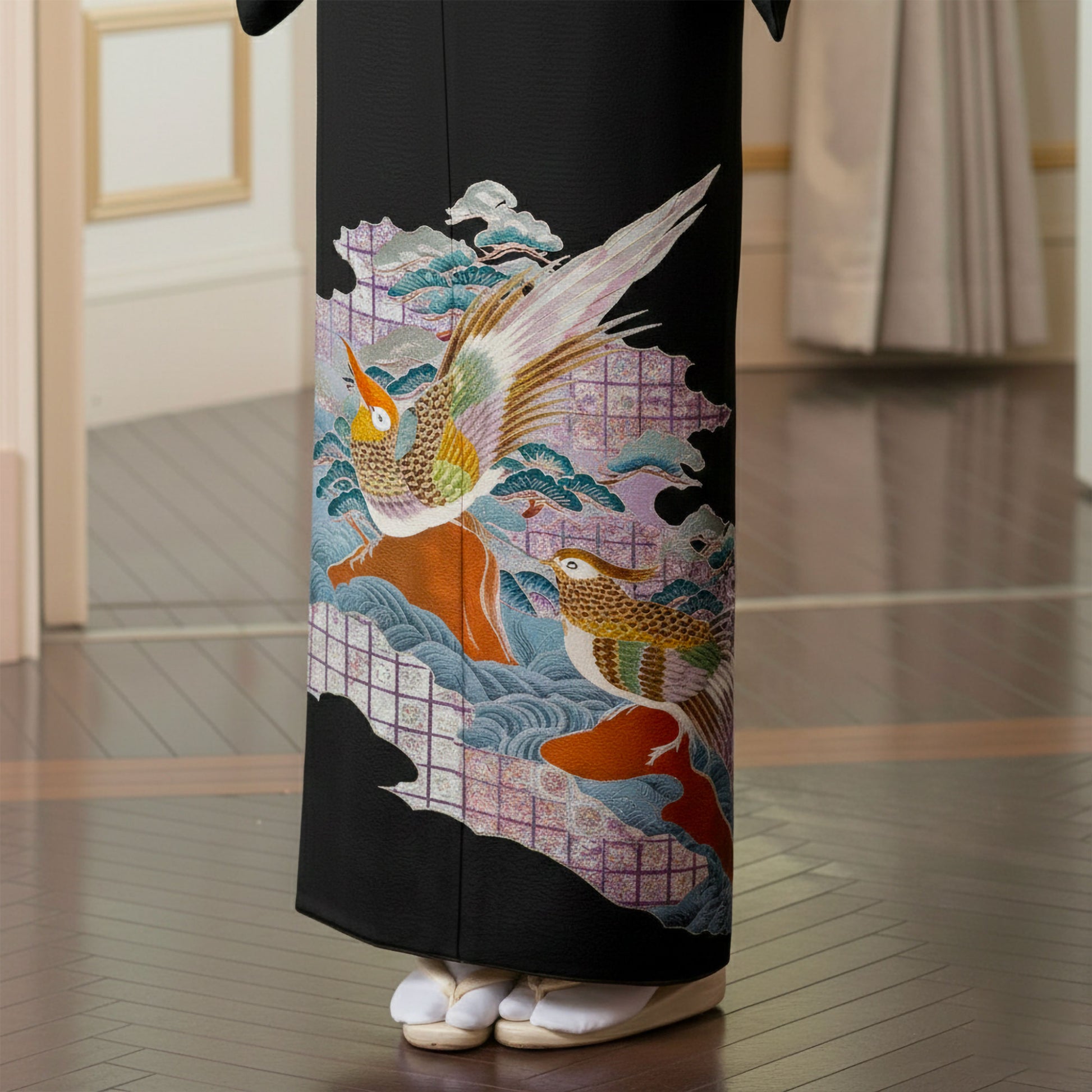 【レンタル】黒留袖フルセット絽（夏用）【結婚式婚礼貸衣装】【往復送料無料】やや小さいサイズ絽高級正絹比翼仕立て五つ紋草履バッグ付き母親族着物ウェディング