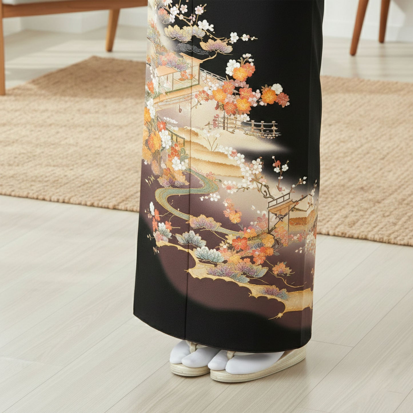 【お買い物マラソン全品半額クーポン配布中!】【レンタル】黒留袖フルセット【結婚式婚礼貸衣装】やや小さいサイズ高級正絹比翼仕立て五つ紋草履バッグ付き母親族着物ウェディング