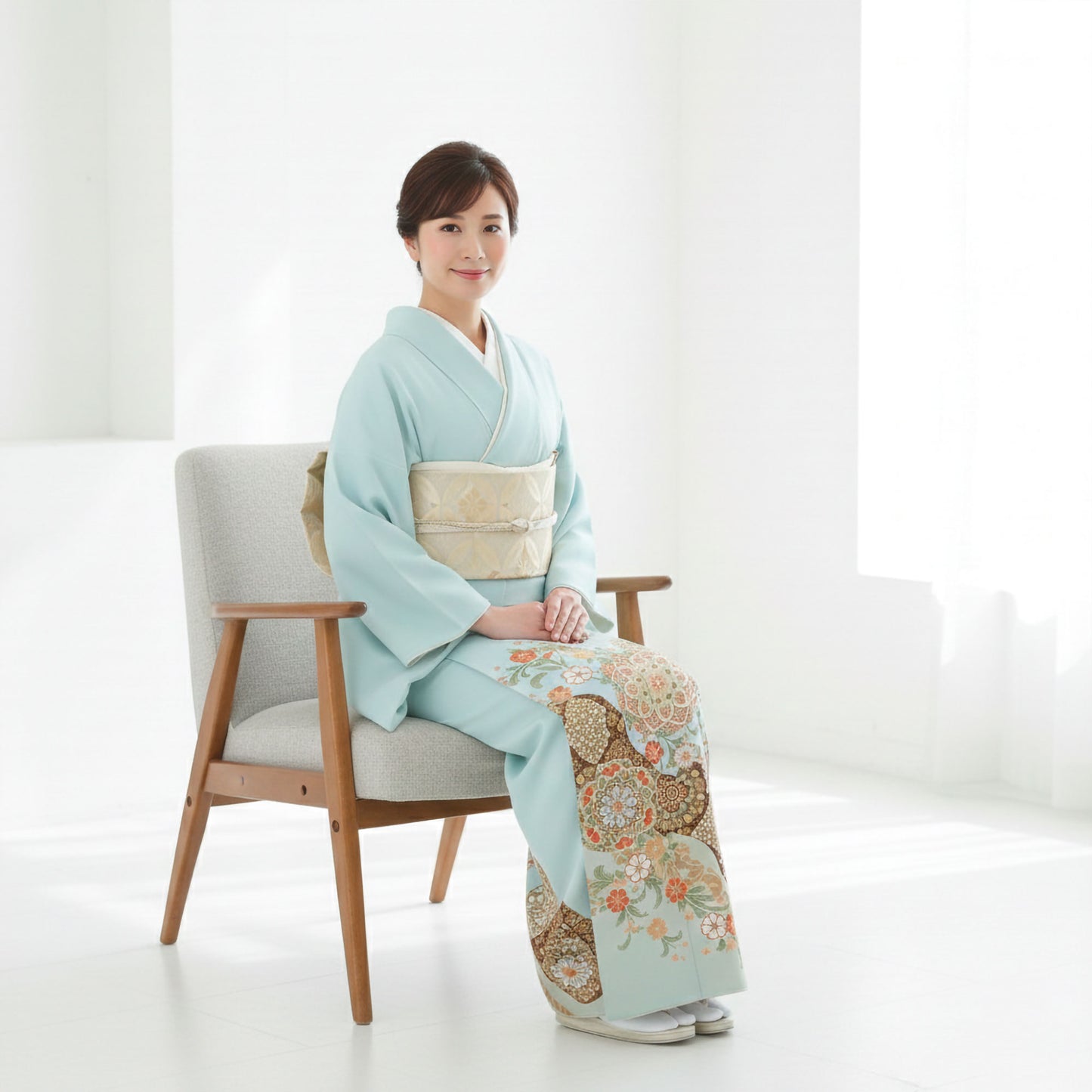 【レンタル】JAPAN STYLE ジャパンスタイル 色留袖 フルセット コーディネート済帯【結婚式 婚礼 貸衣装】【往復送料無料】 五三桐 青 ブルー高級 正絹 比翼仕立て 五つ紋 草履 バッグ付き 母 親族 着物