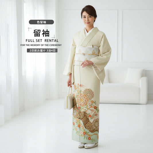 【楽天スーパーSALE全品半額クーポン配布!】JAPANSTYLEジャパンスタイルレンタル色留袖フルセットコーディネート済帯【結婚式婚礼貸衣装】【往復送料無料】五三桐