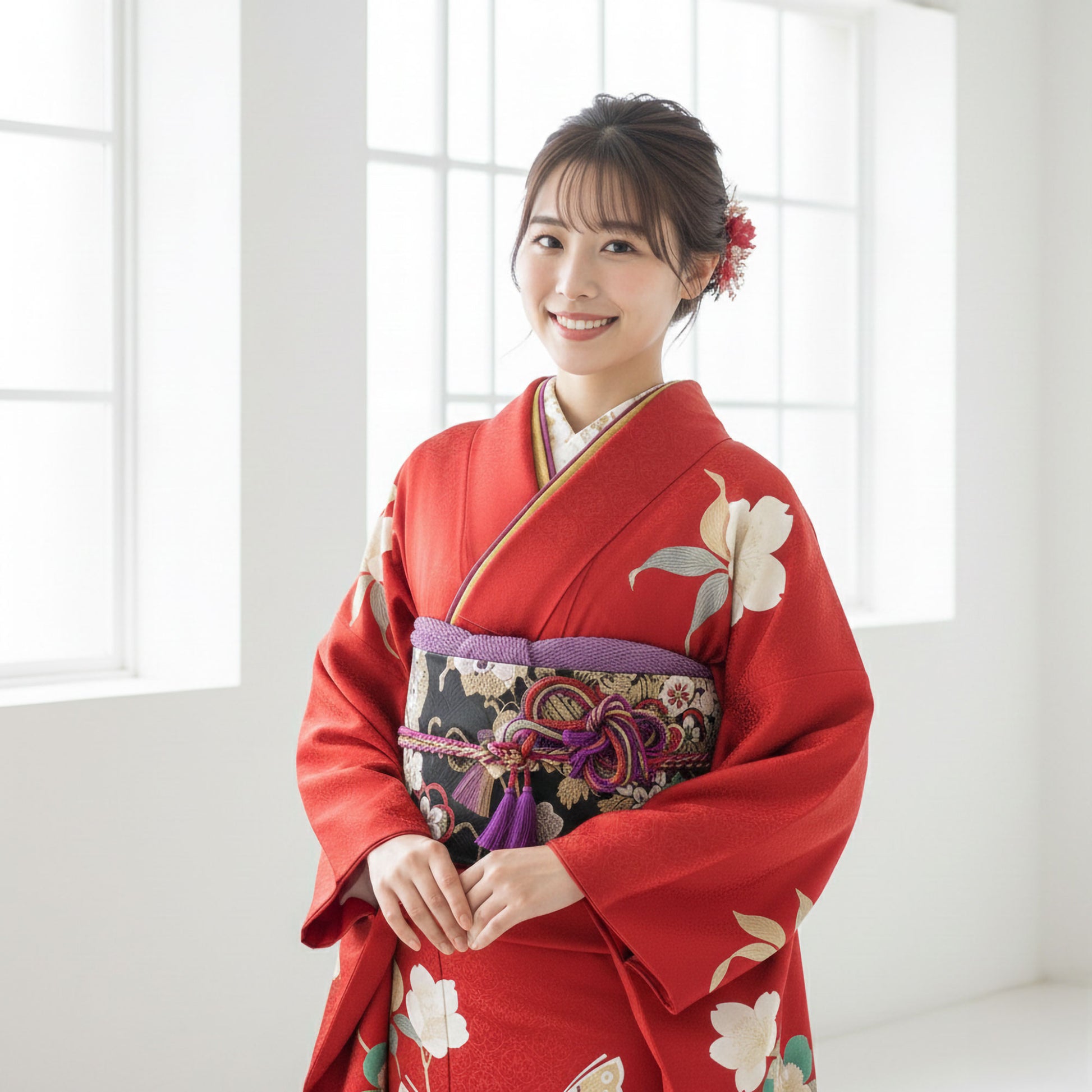 【レンタル】 振袖 フルセット【往復送料無料!】成人式・結婚式・貸衣装・ふりそで!【赤 レッド red】【No.001】【振袖 適応身長:150-160cm】 前撮り 卒業式 十三参り お見合い 結納 振袖セット 袴