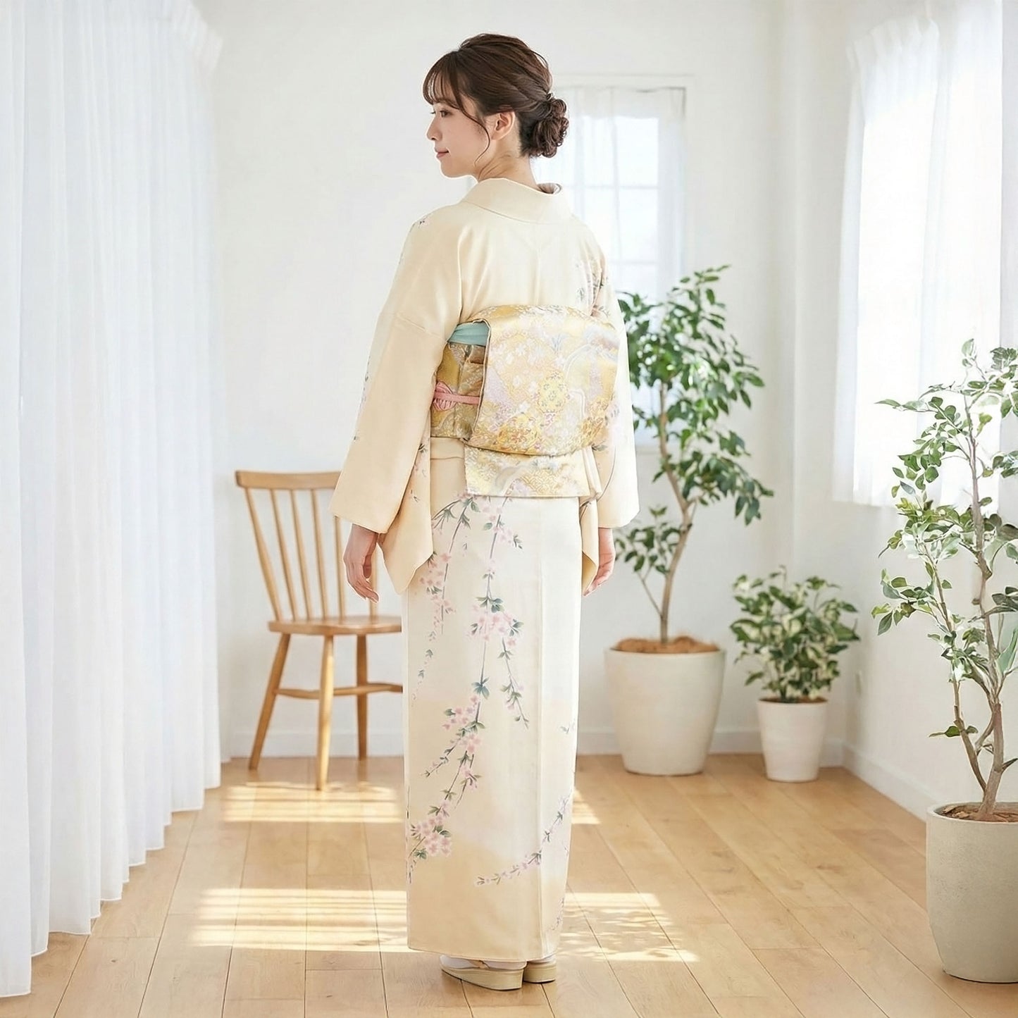 【レンタル】訪問着着物貸衣装フルセット入学式卒業式七五三お宮参り結婚式お宮参り結納母親ママ人気訪問着付下げフルセット着物着物往復送料無料正絹京友禅黄クリームNo.0005