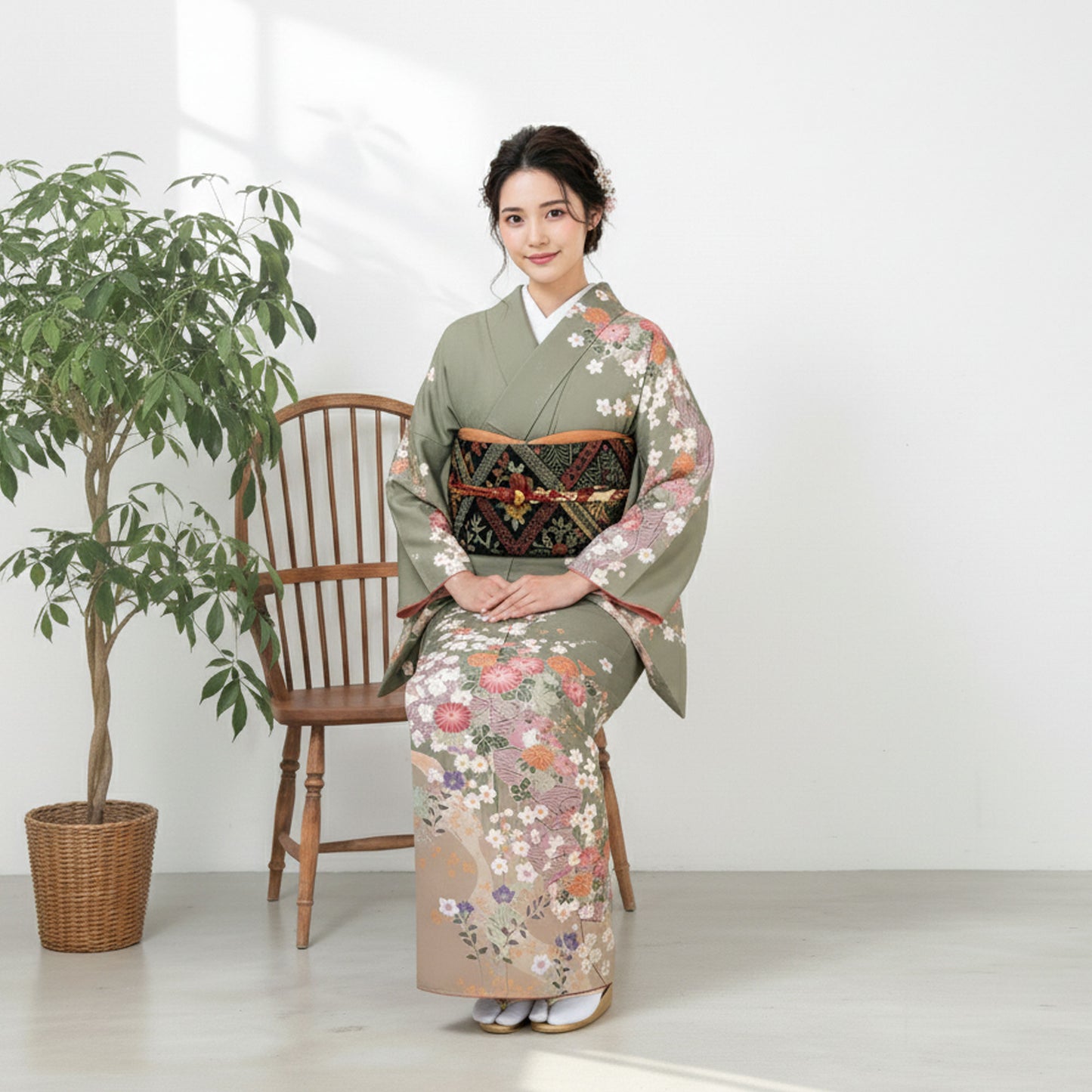 【スーパーSALE10%OFFクーポン配布中!】【レンタル】訪問着着物貸衣装フルセット入学式卒業式七五三お宮参り結婚式お宮参り結納お茶会パーティー母親ママ人気訪問着付下げフルセット着物着物往復送料無料HLアッシュエルブランド抹茶渋緑N