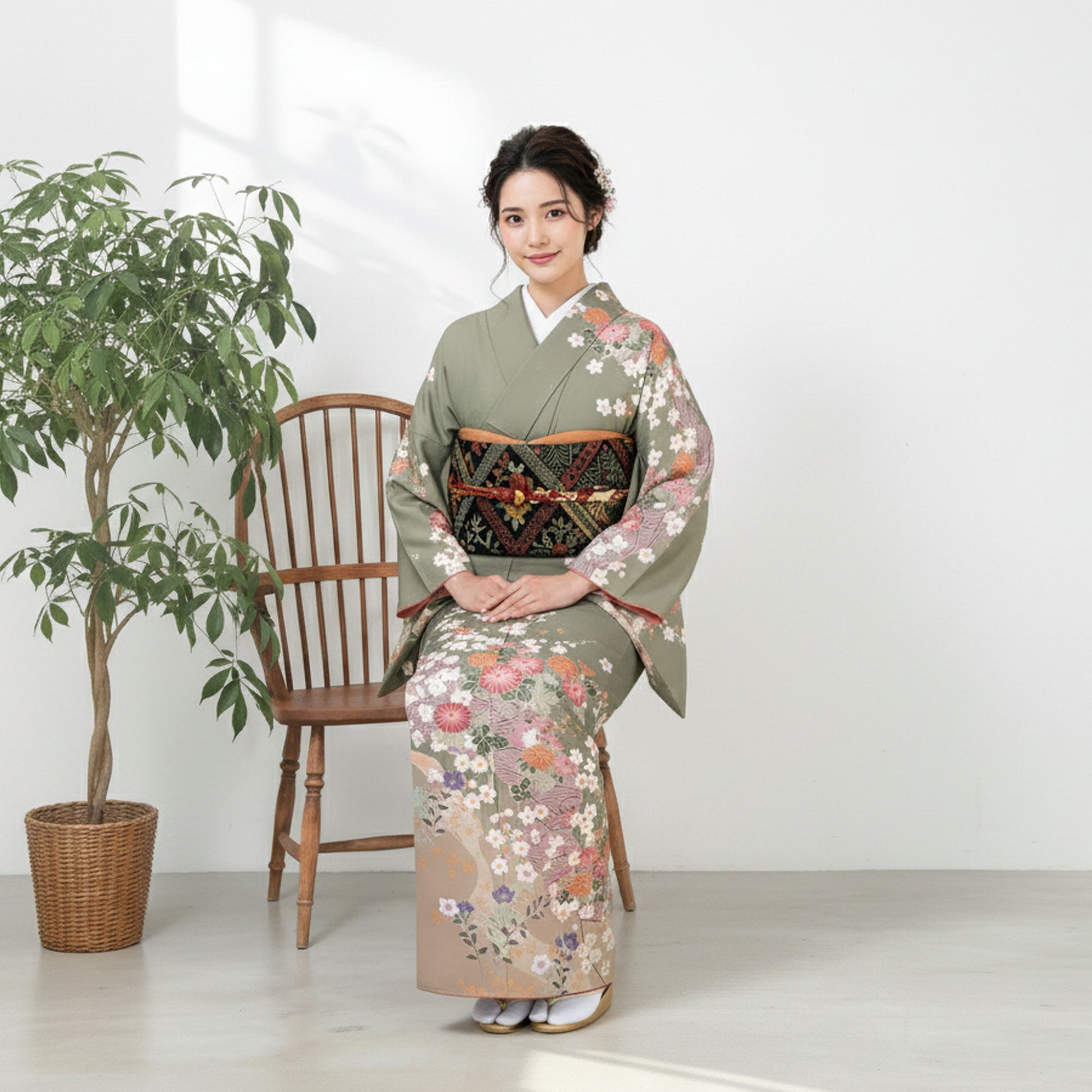 【スーパーSALE10%OFFクーポン配布中!】【レンタル】訪問着着物貸衣装フルセット入学式卒業式七五三お宮参り結婚式お宮参り結納お茶会パーティー母親ママ人気訪問着付下げフルセット着物着物往復送料無料HLアッシュエルブランド抹茶渋緑N