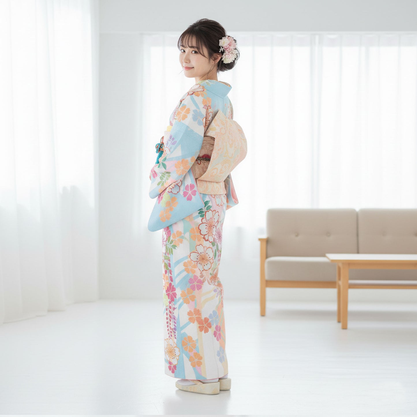 【お買い物マラソン10%OFFクーポン配布中!】【レンタル】訪問着着物貸衣装フルセット入学式卒業式七五三お宮参り結婚式お宮参り結納お茶会パーティー母親ママ人気訪問着付下げフルセット着物着物往復送料無料HLアッシュエルブランド水色No.