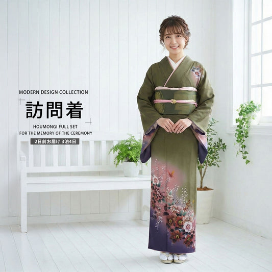 レンタル訪問着フルセット入学式卒業式七五三結婚式お宮参り正絹京友禅貸衣装フリーサイズクリーム蘭ベージュ系