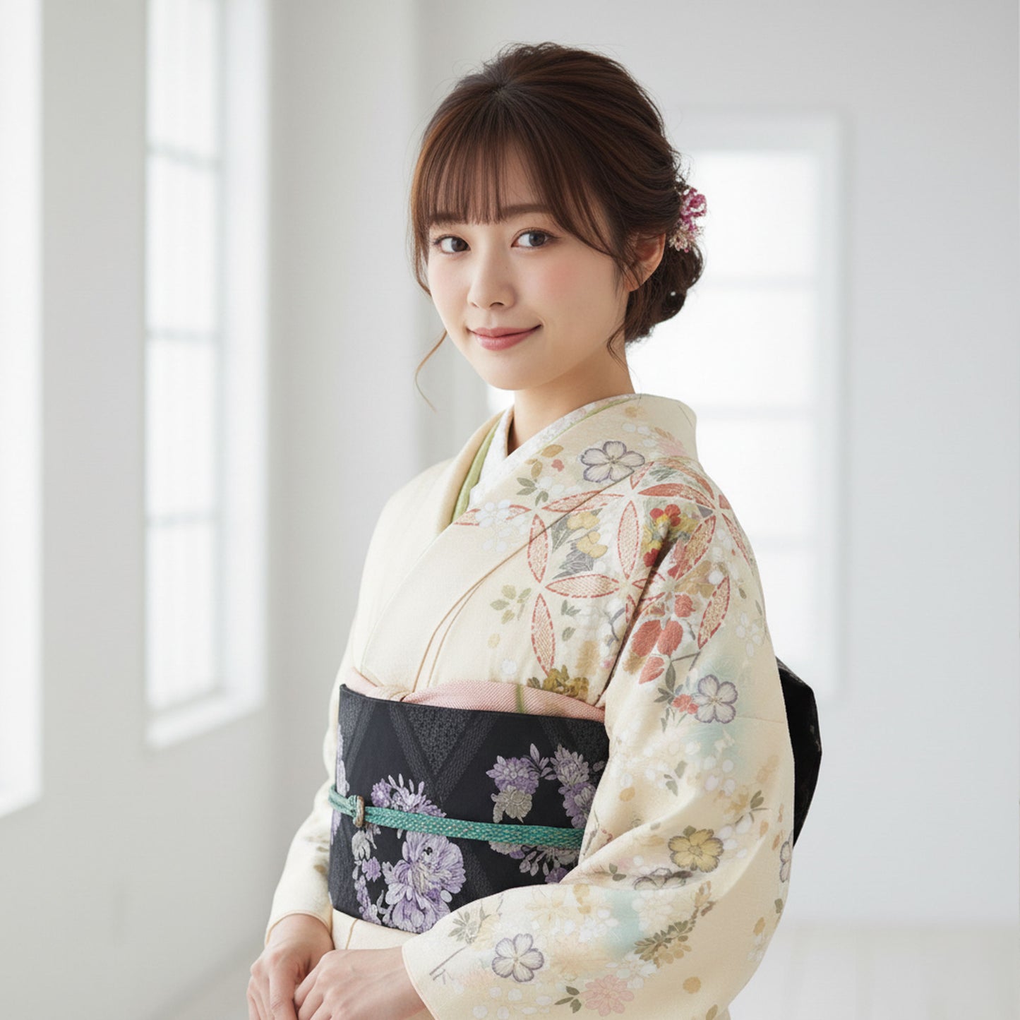 【レンタル】訪問着着物貸衣装フルセット入学式卒業式七五三お宮参り結婚式お宮参り結納お茶会パーティー母親ママ人気訪問着付下げフルセット着物着物往復送料無料JAPANSTYLEブランドクリーム七宝桜No.0059