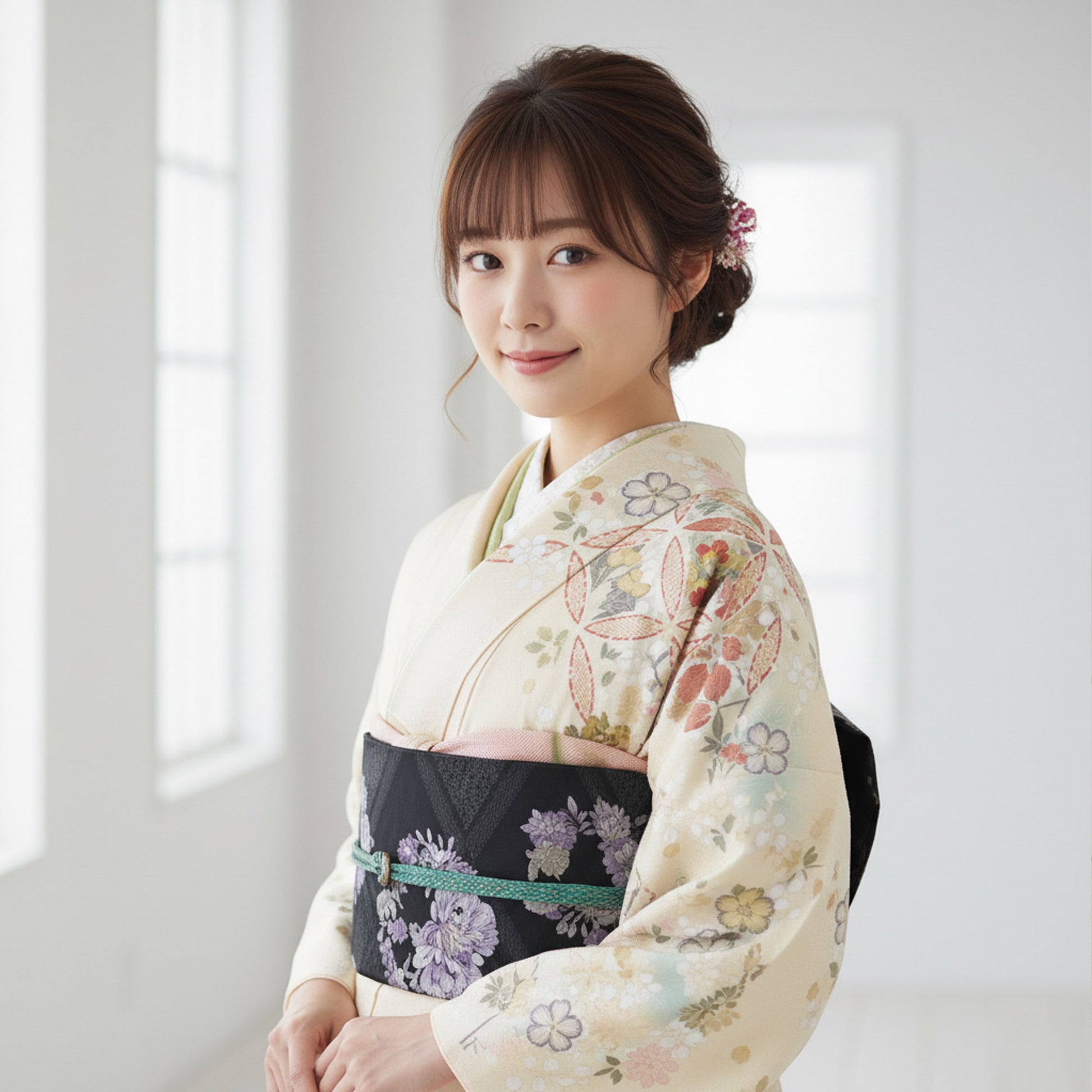 【レンタル】訪問着着物貸衣装フルセット入学式卒業式七五三お宮参り結婚式お宮参り結納お茶会パーティー母親ママ人気訪問着付下げフルセット着物着物往復送料無料JAPANSTYLEブランドクリーム七宝桜No.0059
