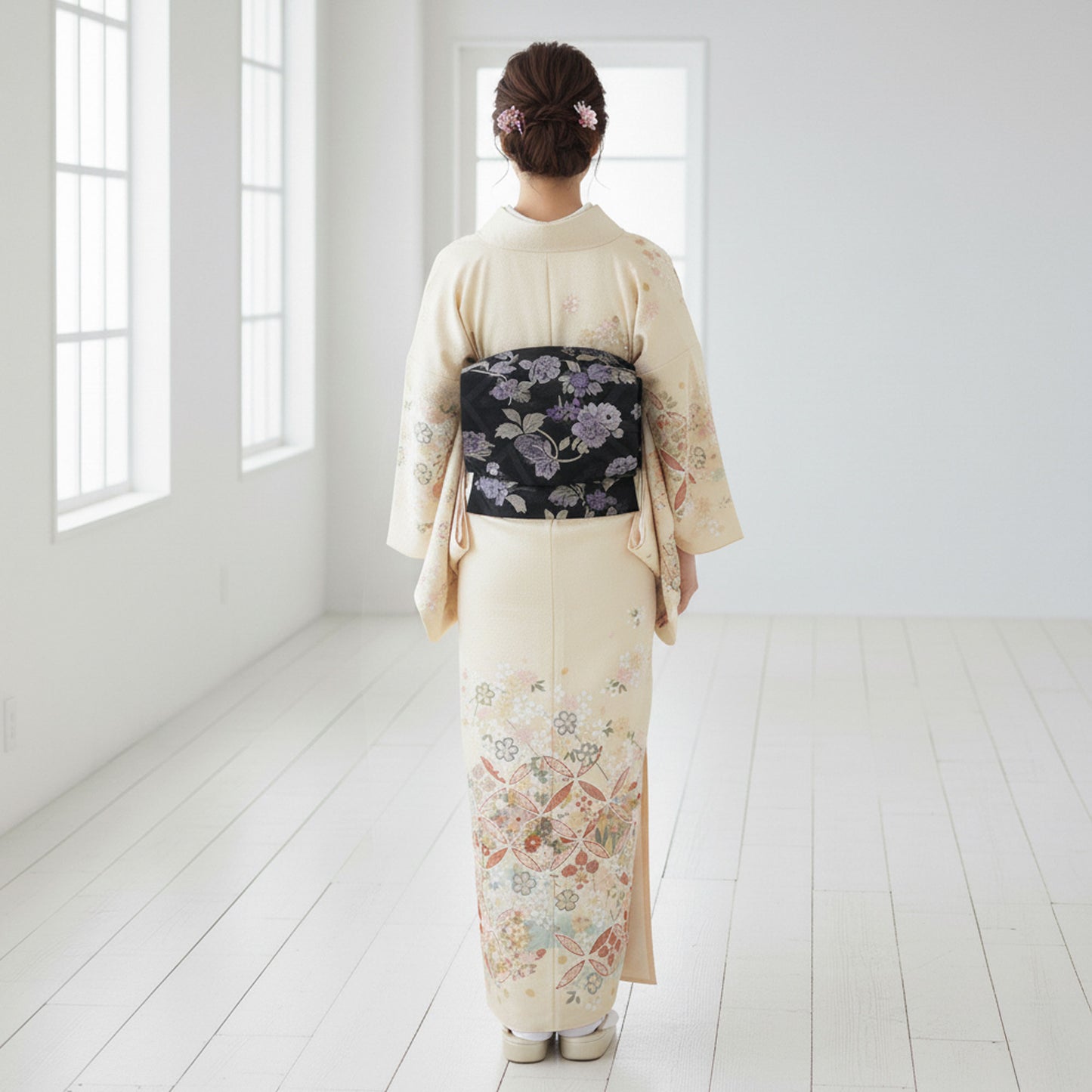 【レンタル】訪問着着物貸衣装フルセット入学式卒業式七五三お宮参り結婚式お宮参り結納お茶会パーティー母親ママ人気訪問着付下げフルセット着物着物往復送料無料JAPANSTYLEブランドクリーム七宝桜No.0059