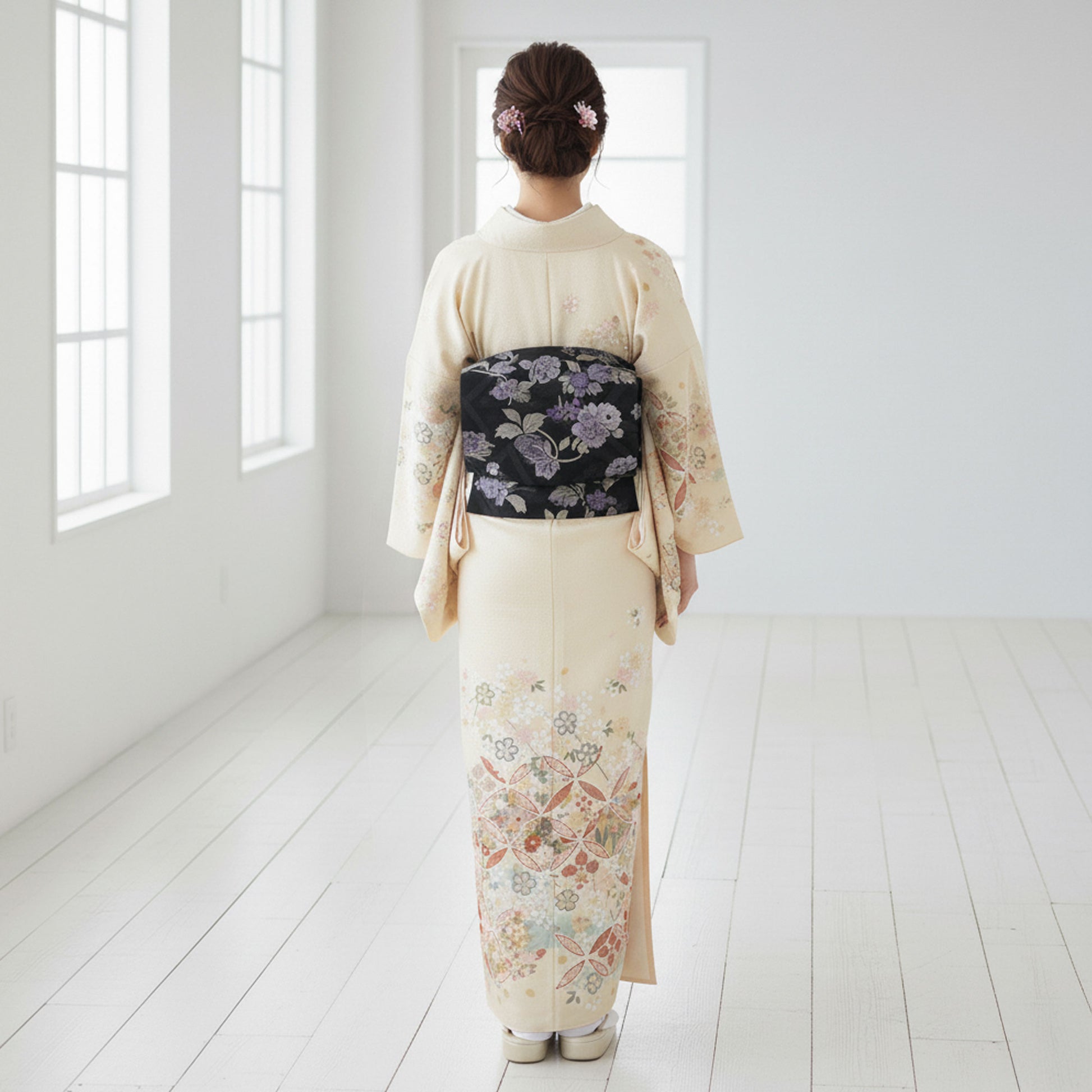 【レンタル】訪問着着物貸衣装フルセット入学式卒業式七五三お宮参り結婚式お宮参り結納お茶会パーティー母親ママ人気訪問着付下げフルセット着物着物往復送料無料JAPANSTYLEブランドクリーム七宝桜No.0059