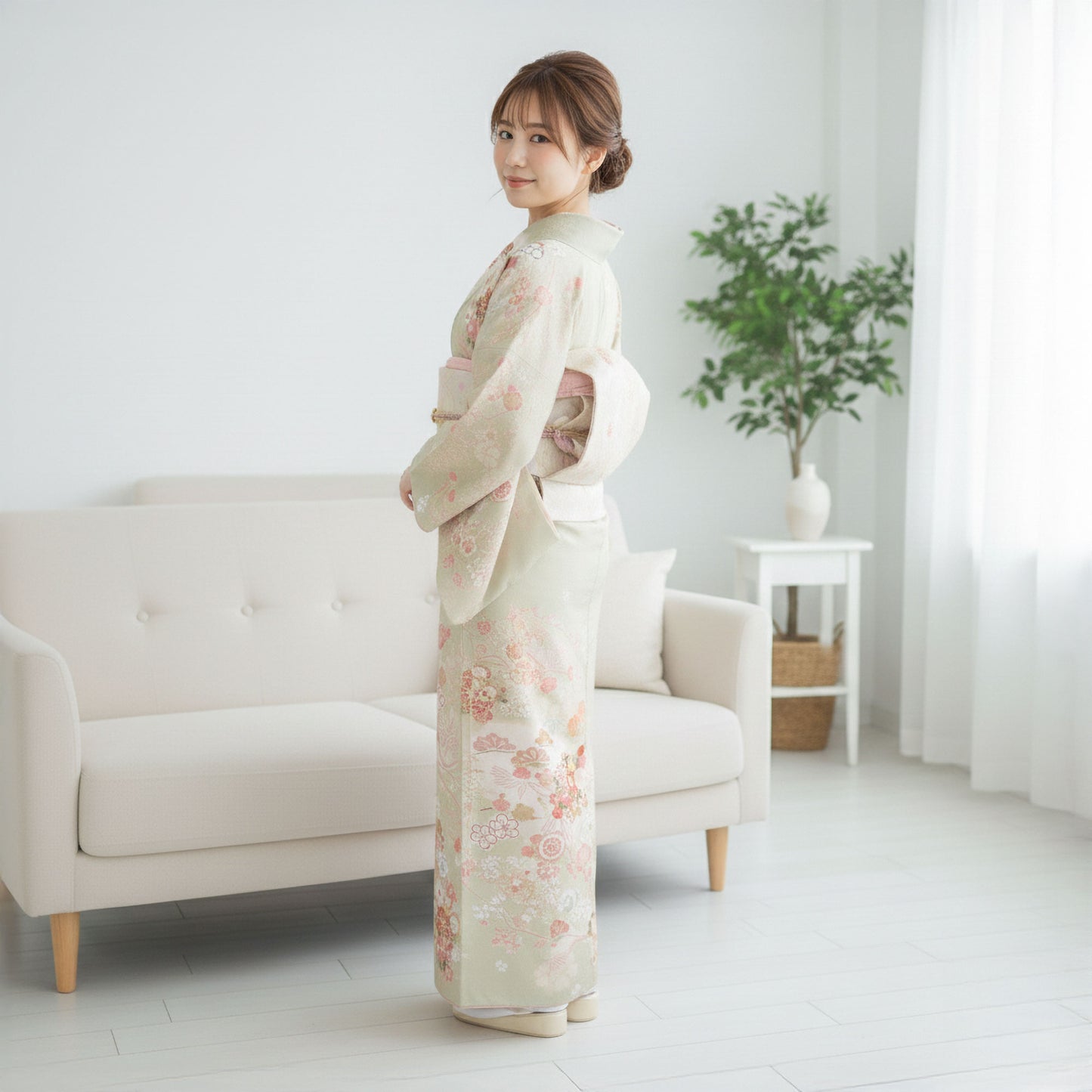 【スーパーSALE10%OFFクーポン配布中!】【レンタル】訪問着着物貸衣装フルセット入学式卒業式七五三お宮参り結婚式お宮参り結納お茶会パーティー母親ママ人気訪問着付下げフルセット着物着物往復送料無料HLアッシュエル緑モスグリーン牡丹N