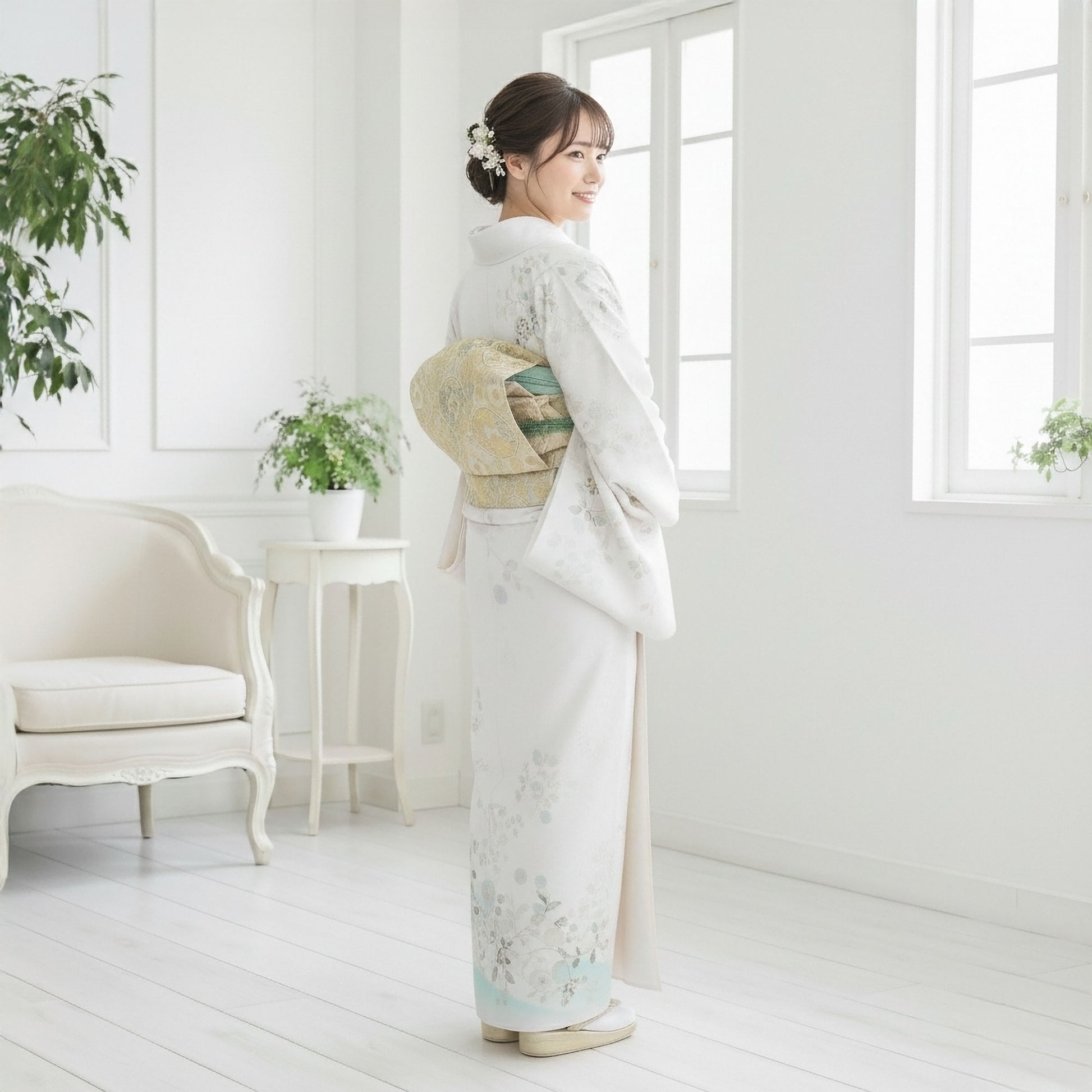 【レンタル】訪問着着物貸衣装フルセット入学式卒業式七五三お宮参り結婚式お宮参り結納母親ママ人気訪問着付下げフルセット着物着物往復送料無料雪白桜銀No.0116