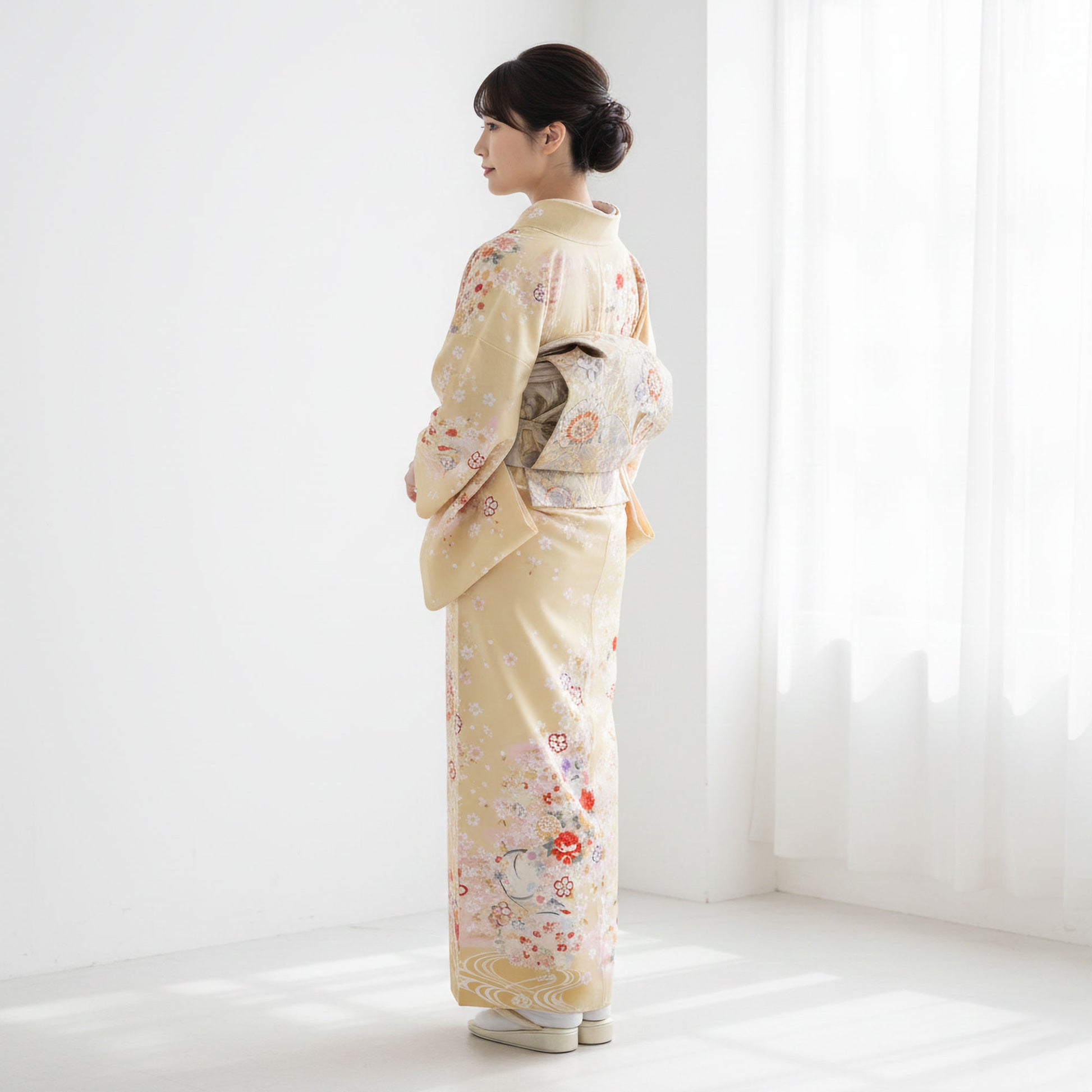 【レンタル】訪問着着物貸衣装フルセット入学式卒業式七五三お宮参り結婚式お宮参り結納母親ママ人気訪問着付下げフルセット着物着物往復送料無料クリーム薄黄牡丹流水No.0121