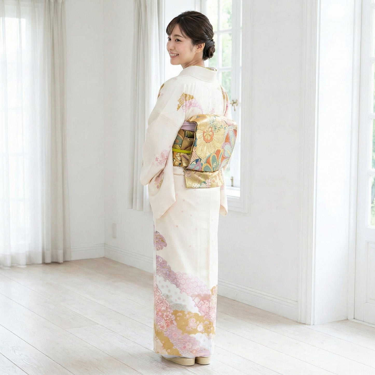 【レンタル】訪問着着物貸衣装フルセット入学式卒業式七五三お宮参り結婚式お宮参り結納母親ママ人気訪問着付下げフルセット着物着物往復送料無料黒金雲模様牡丹No.0135