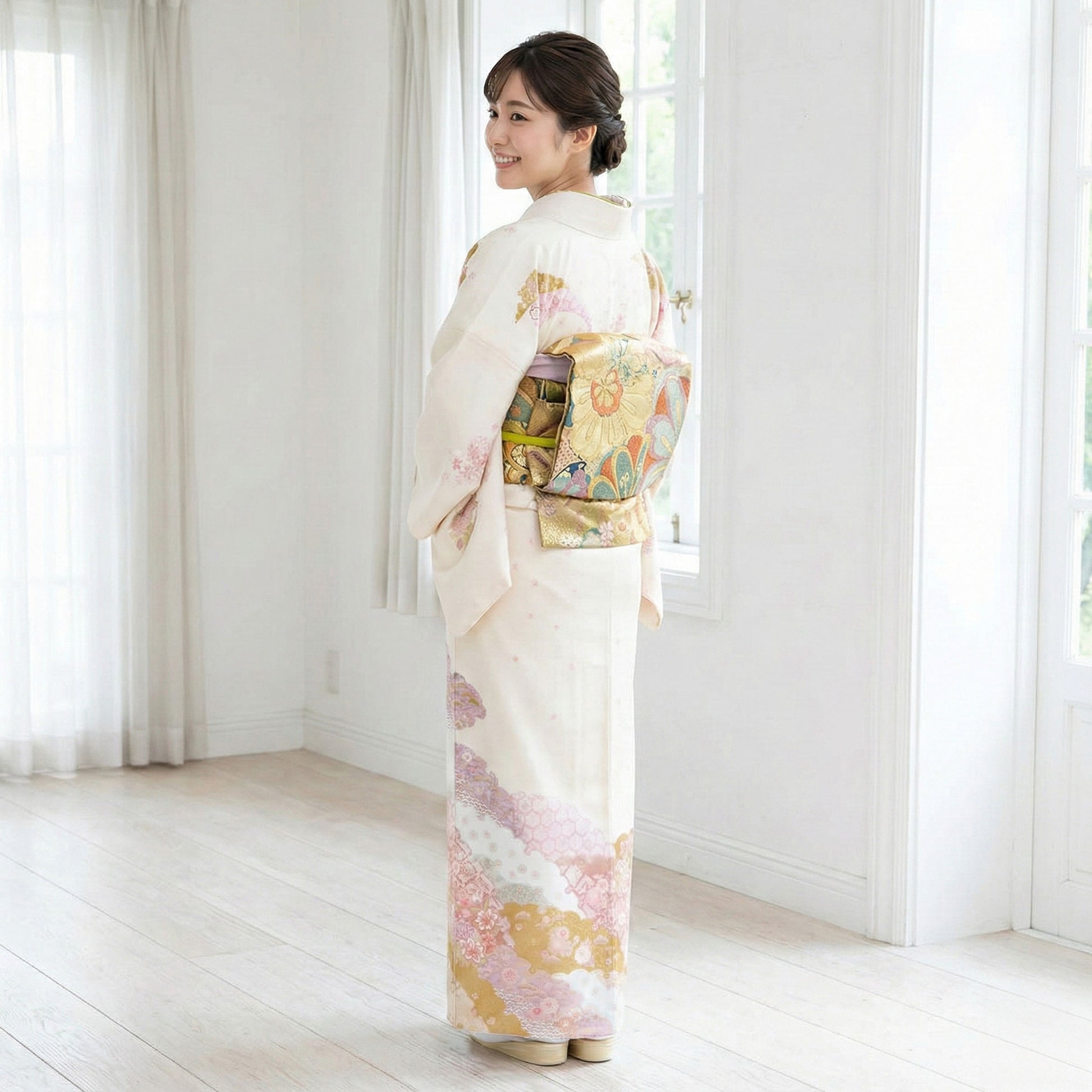 【レンタル】訪問着着物貸衣装フルセット入学式卒業式七五三お宮参り結婚式お宮参り結納母親ママ人気訪問着付下げフルセット着物着物往復送料無料黒金雲模様牡丹No.0135