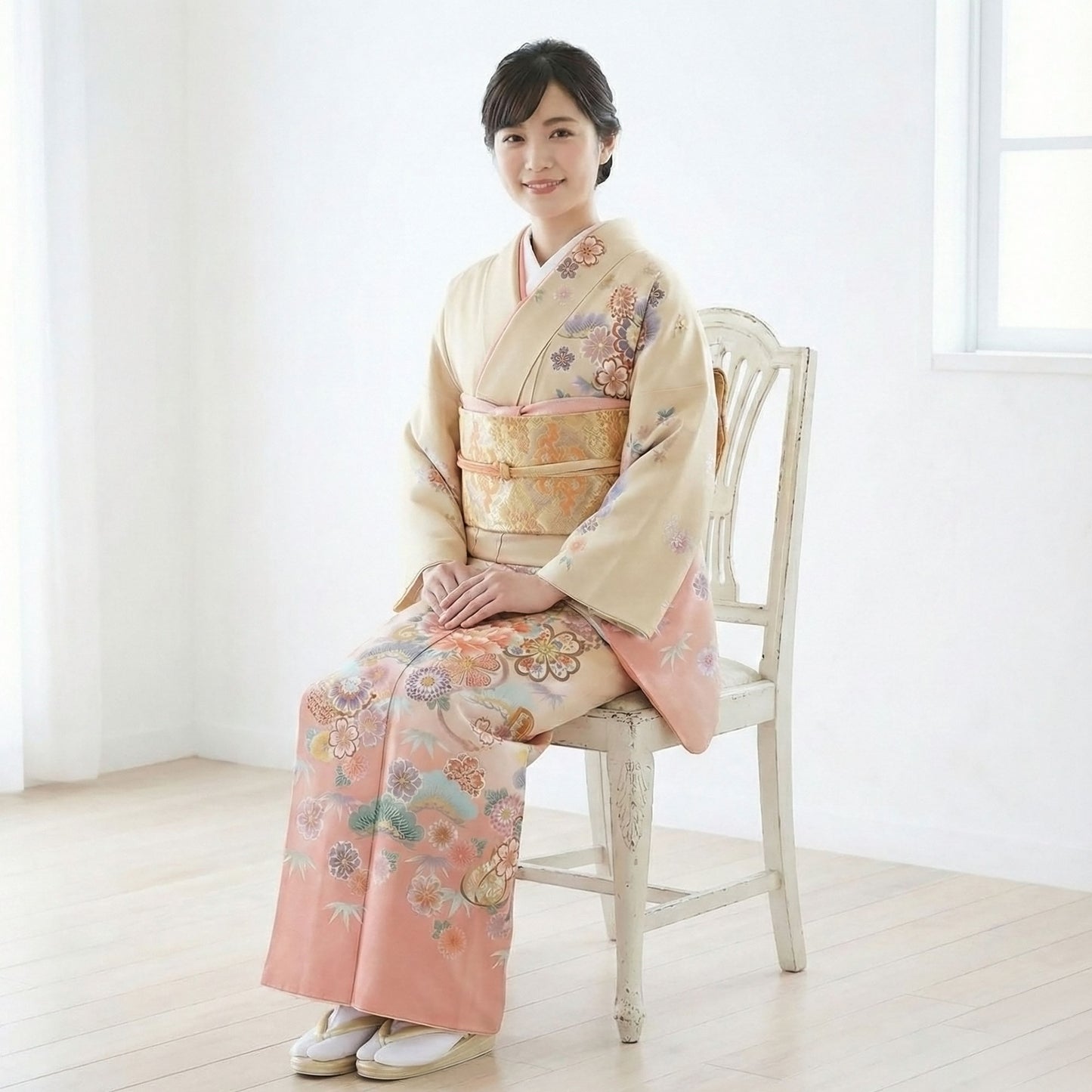 【レンタル】訪問着着物貸衣装フルセット入学式卒業式七五三お宮参り結婚式お宮参り結納母親ママ人気訪問着付下げフルセット着物着物往復送料無料黄色ピンク牡丹松竹梅No.0143